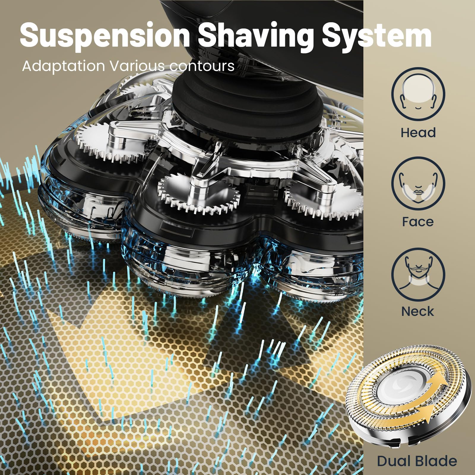 Gold 7D Detachable Electric Head Shaver, Wet & Dry IPX7 Razor