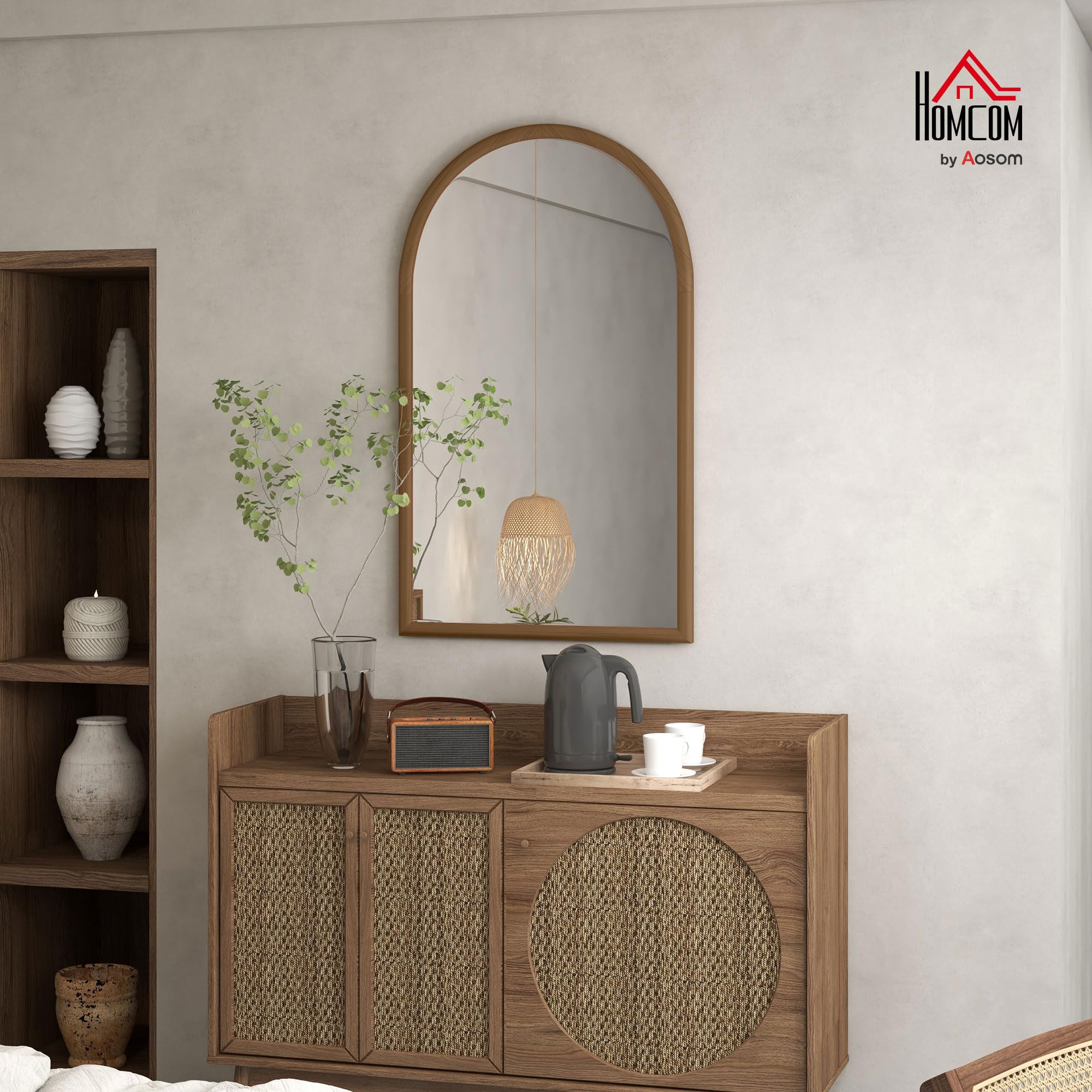 HOMCOM Espejo de Pared 65x110 cm Espejo de Recibidor Marrón Oscuro | con Marco de Madera en Forma de Ventana, Decoración para Salón Dormitorio Entrada