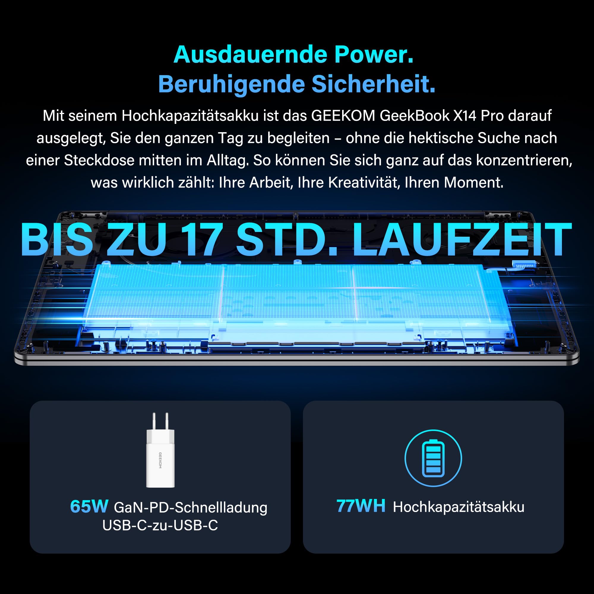 GEEKOM GeekBook X16 Pro Laptop, 1299g Metallgehäuse, 16" 2.5K, Intel Core Ultra 9-185H, 32GB LPDDR5x 7500MT/s, 2TB SSD, USB4, Fingerabdrucksensor, DTS:X Ultra, bis zu 17h Akku, Copilot, Windows 11 Pro