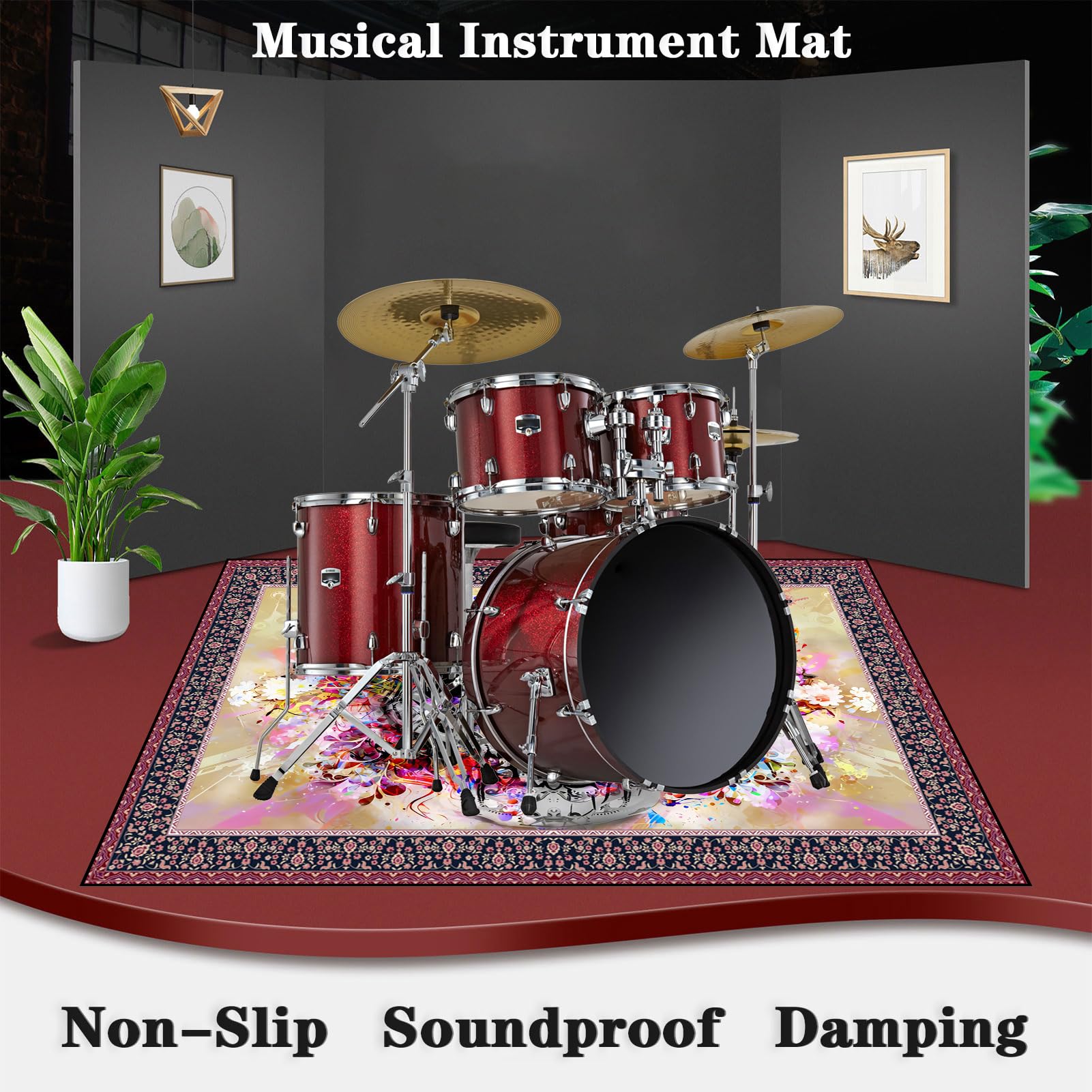 Tappetino Per Batteria Insonorizzato QQDD - Antiscivolo Per Drum Elettronici E Acustici