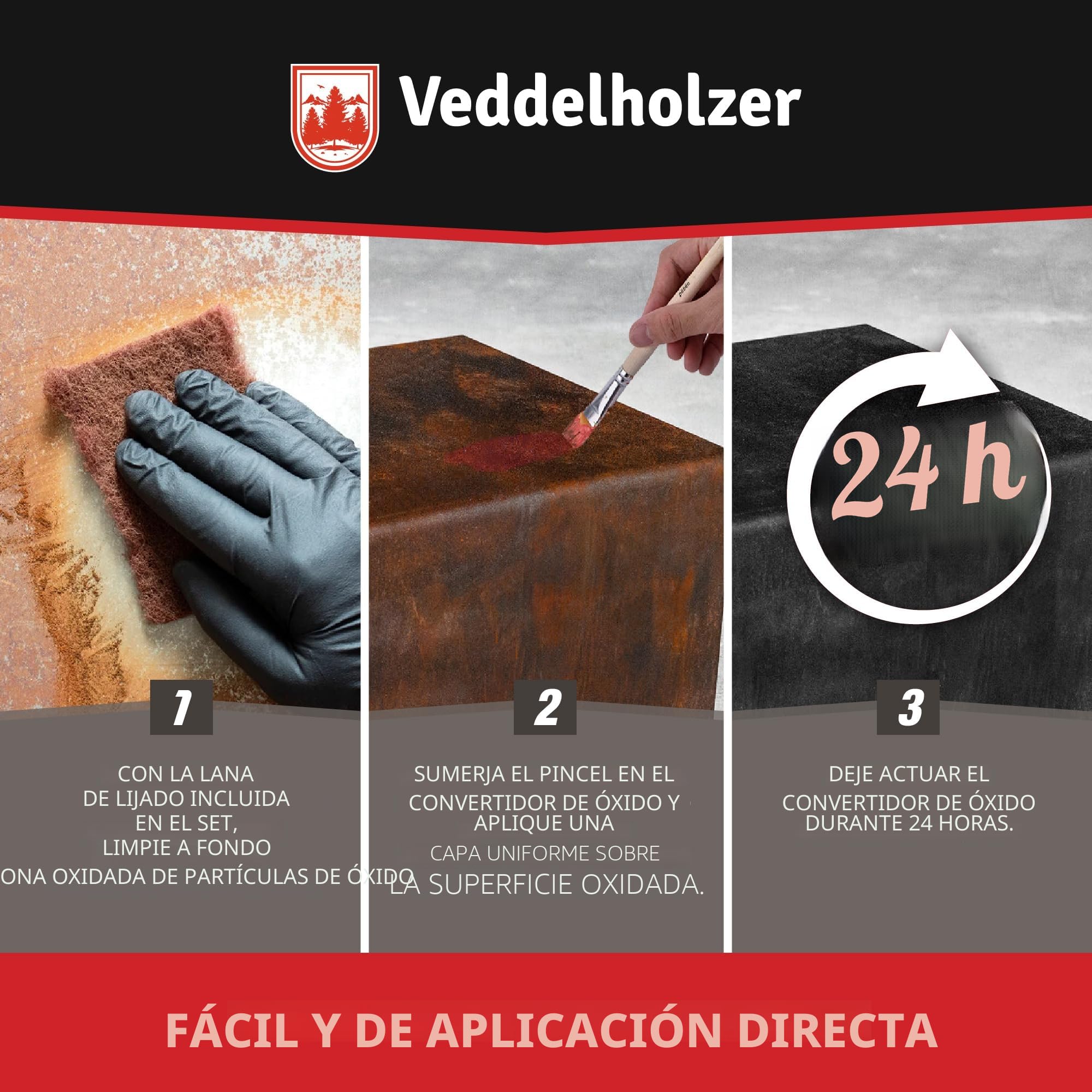 Veddelholzer Premium 500 ml Rostumwandler Gel Set incluye fieltro abrasivo y cepillo. Desengrasante de óxido, anticorrosivo, eliminador de óxido para metal, coche, moto, bicicleta, etc. Alternativa