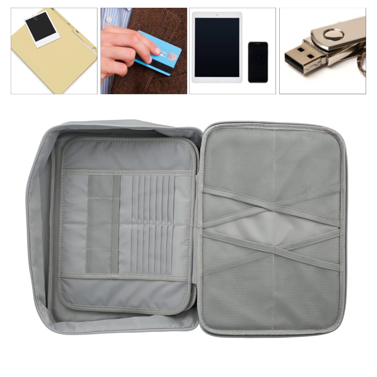 Cyrank Bolsas organizadoras de Archivos, Bolsa de Documentos ignífuga, Bolsa de Documentos ignífuga, Impermeable, portátil, de Gran tamaño, Organizador de Archivos de múltiples Capas(Plata)