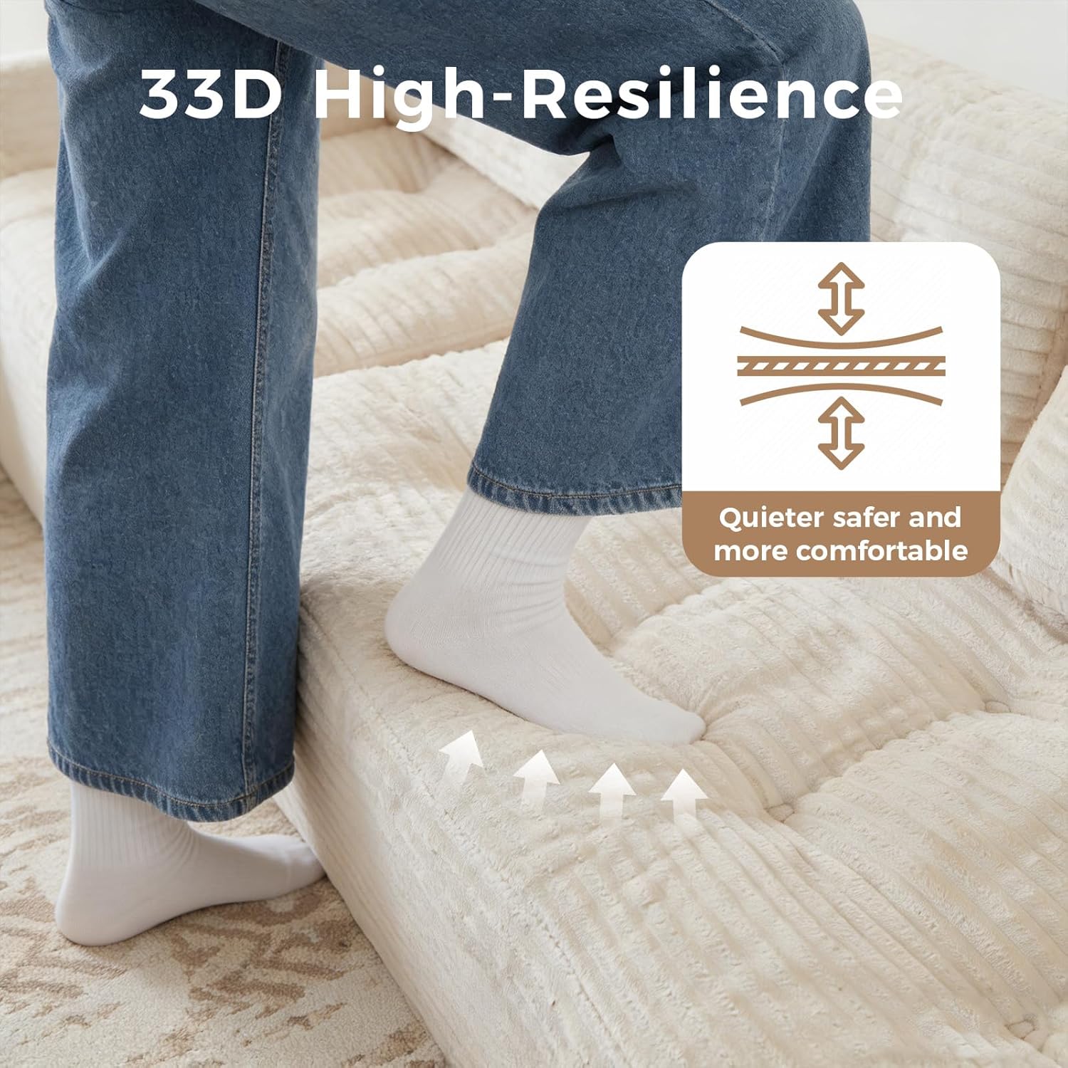 105" Sectional Couches for Living Room with Ottoman, Cloud Couch Design, No Assembly Couch in a Box, Ergonomic L-Shaped Sectional, Modular Frameless Couch with Memory Foam Sofa Support, White | Breathable, Supportive, Quick-rebound