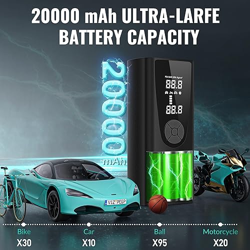 Miniatura 3 de Inflador de neumáticos, compresor de aire portátil, 180 PSI y 20000 mAh, bomba de aire para neumáticos de automóvil, portátil, inalámbrico,