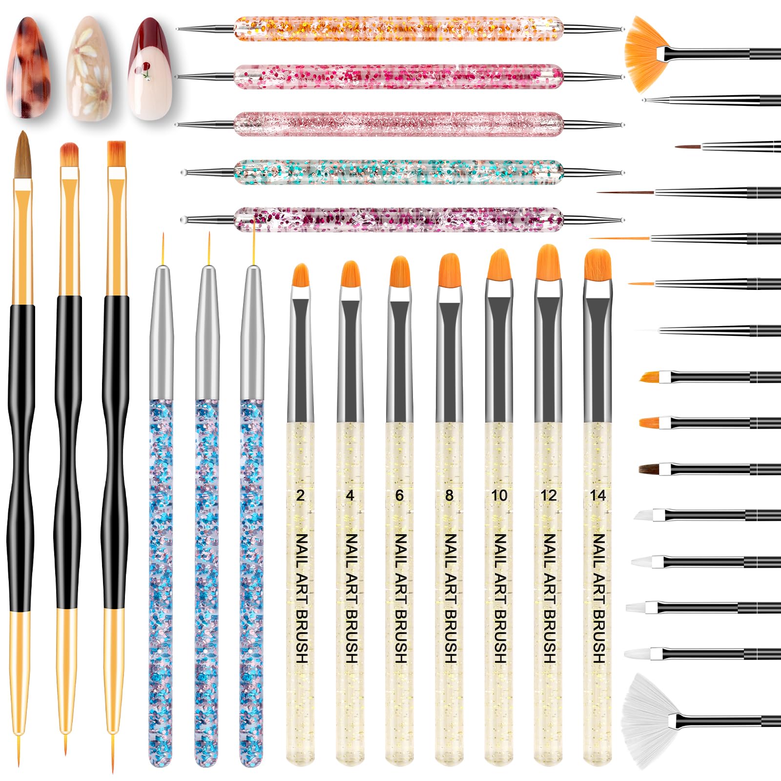 33PCS Nail Art Brushes Set Nail Art Tools Nail Design Tools with Gel Nail Brush French Tip Tool