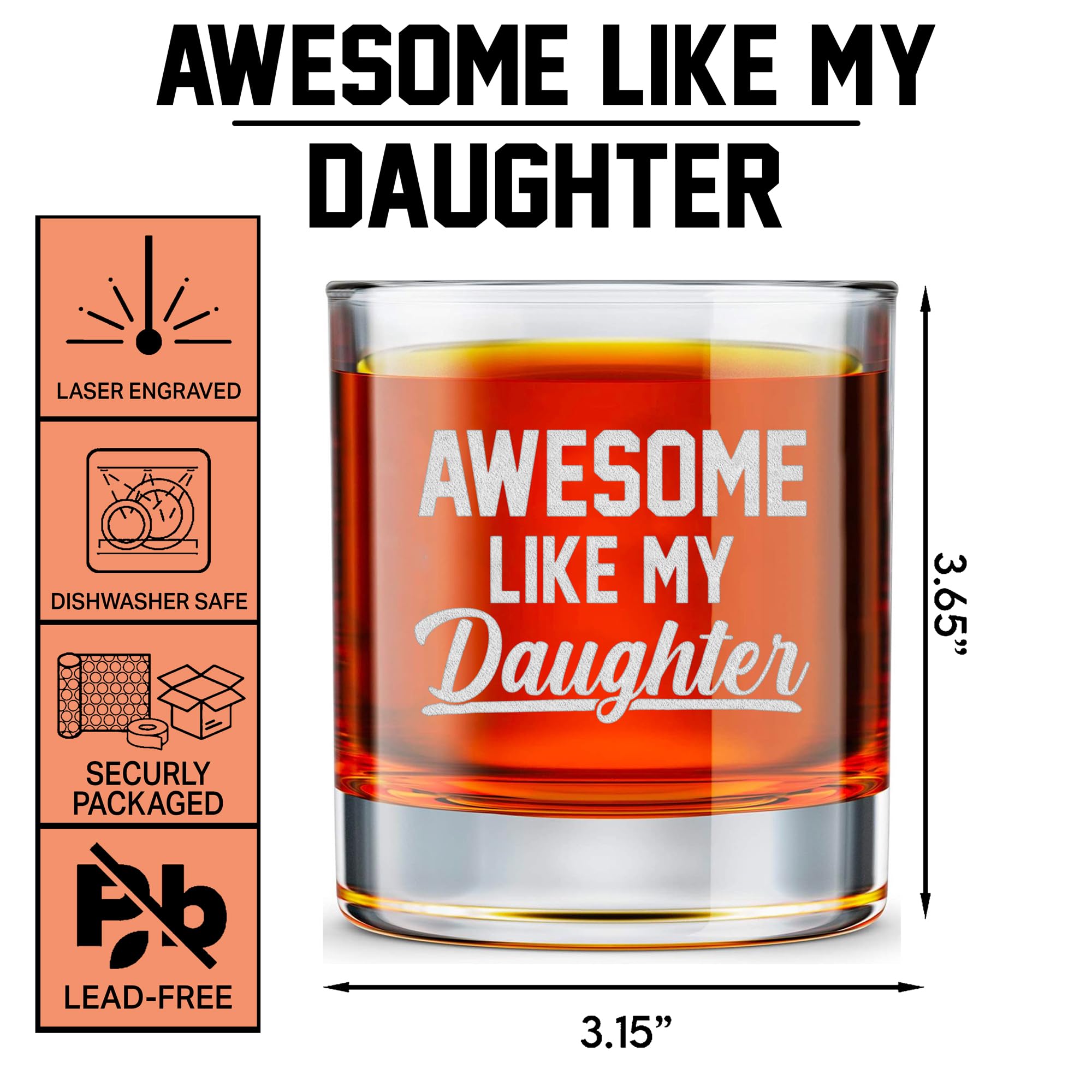 MINIVINE Dad Gifts From Daughter for Fathers Day - Cool Fathers Day Presents - Funny Birthday Gifts for New Girl Dad - Awesome Like My Daughter 10oz Whiskey Rock Glass
