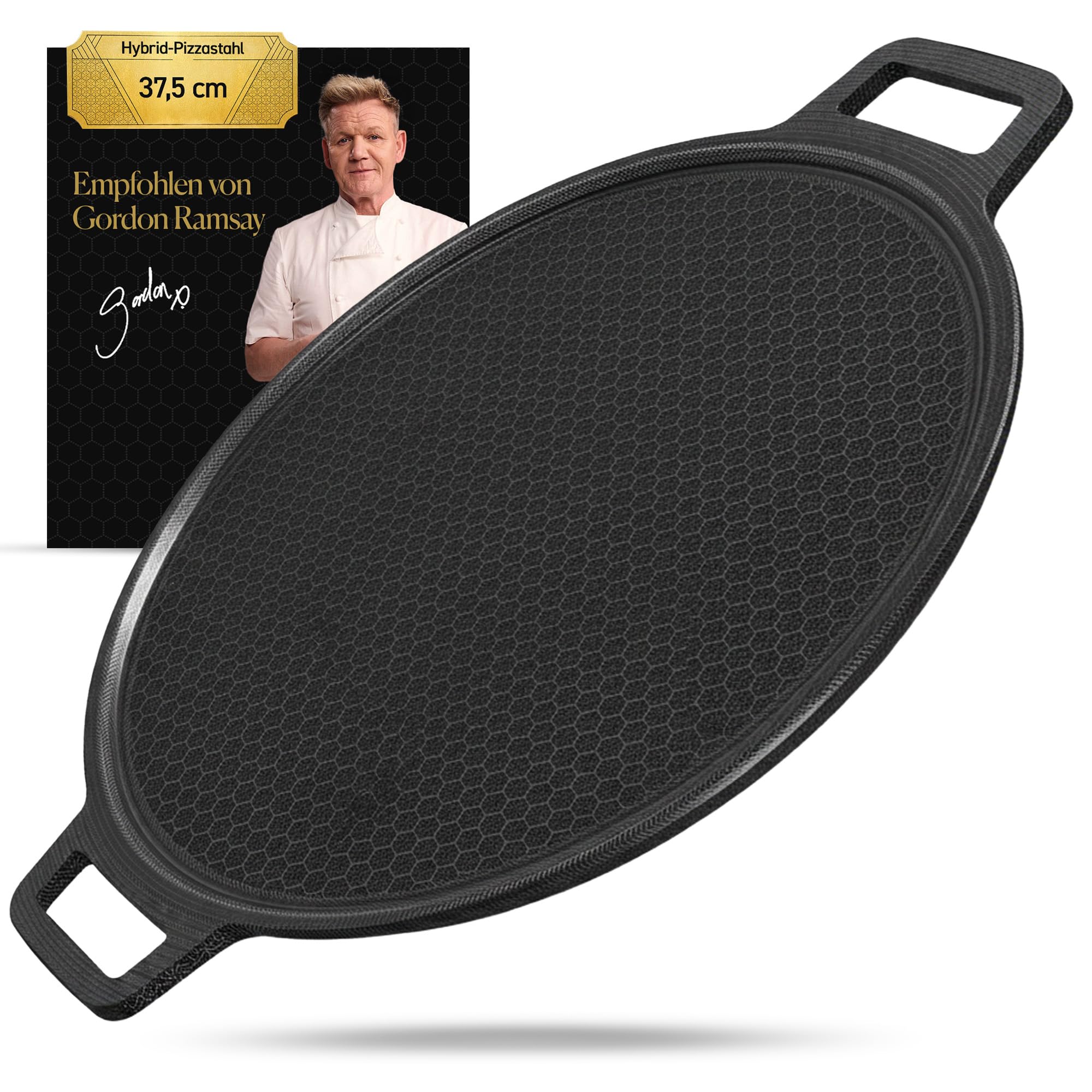 HexClad Hybrid-Pizzastahl – Backstahl für knusprige Pizzaböden | Antihaft-Beschichtung, grill- & ofenfest bis 480°C, Pizzablech für Pizzen & Fladenbrote bis 35 cm
