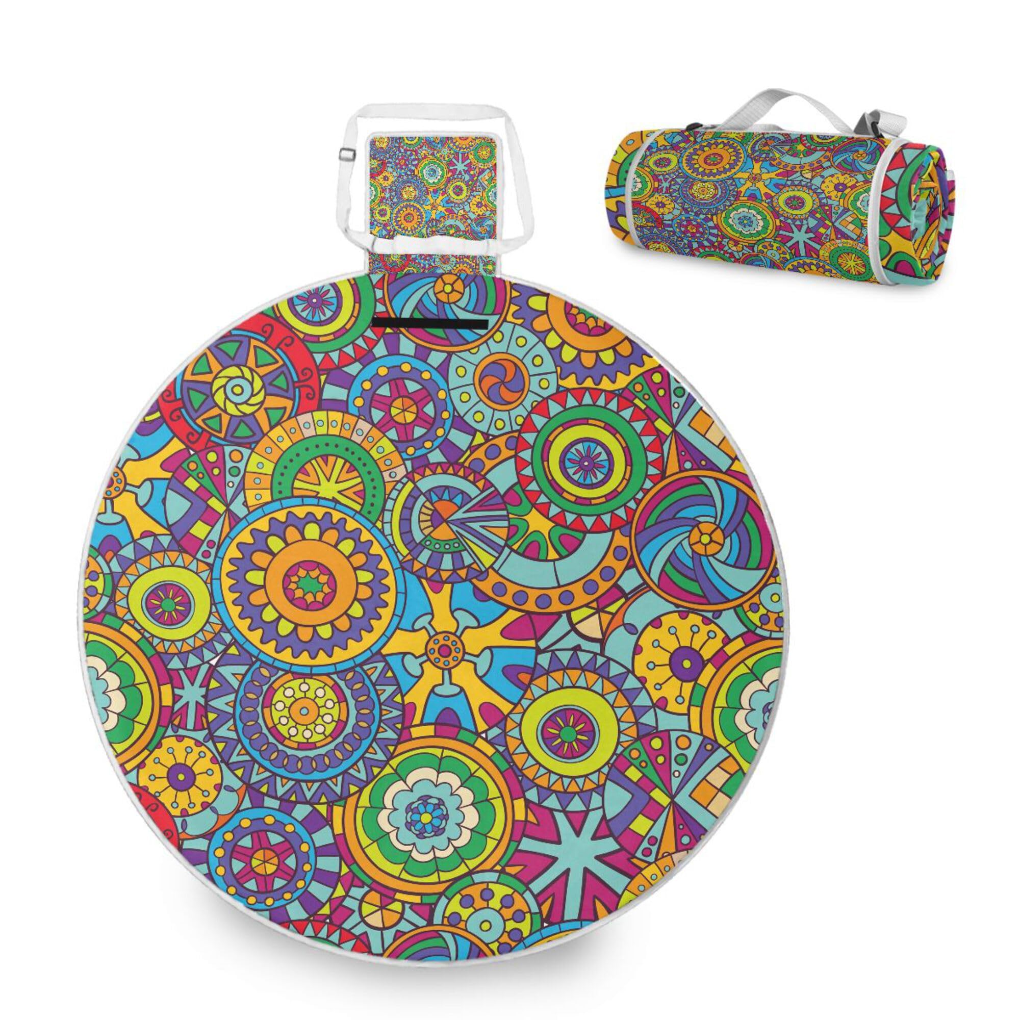 ALAZA Round Waterproof Picnic Blanket, Colored Mandalas Portable Folding Indoors Rug Outdoors Mat for Travel Hiking Camping Park, 148cm โ image 1