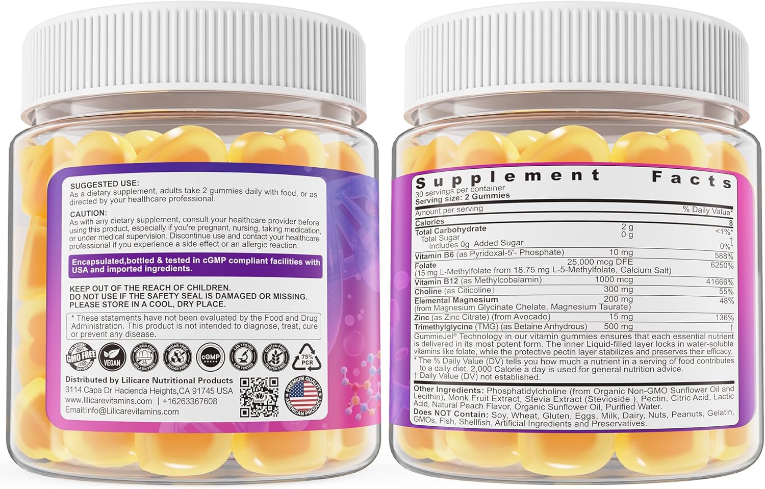 L-MethylFolate 15mg 7.5mg & B12 1000 mcg Gummies, Methylated B Complex + TMG, Magnesium, Choline - Active 5-MTHF(B9) + Methyl B12, B6, Multivitamin - Support Methylation, Cognition, Mood, Sugar Free - Image 9