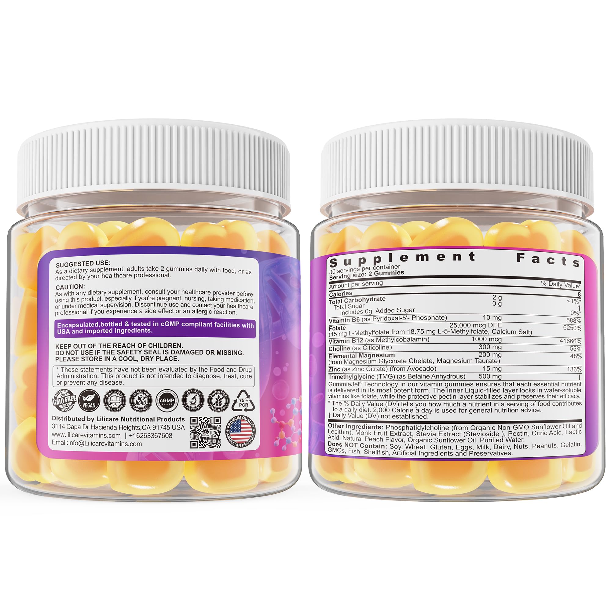 L-MethylFolate 15mg 7.5mg & B12 1000 mcg Gummies, Methylated B Complex + TMG, Magnesium, Choline - Active 5-MTHF(B9) + Methyl B12, B6, Multivitamin - Support Methylation, Cognition, Mood, Sugar Free — Amazon image 9