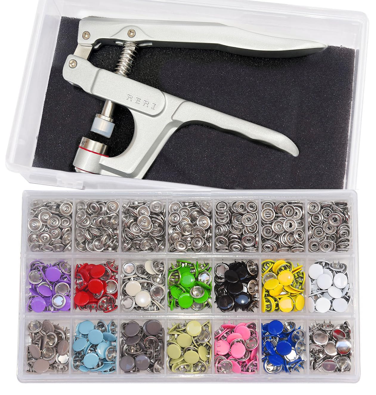 RERI Bottoni a Pressione in Jersey, in Metallo, 50 Pezzi, Diametro 10 mm, Set di Bottoni Automatici per Cucire Strumenti Jessey Snaps per Abbigliamento per Bambini (Argento