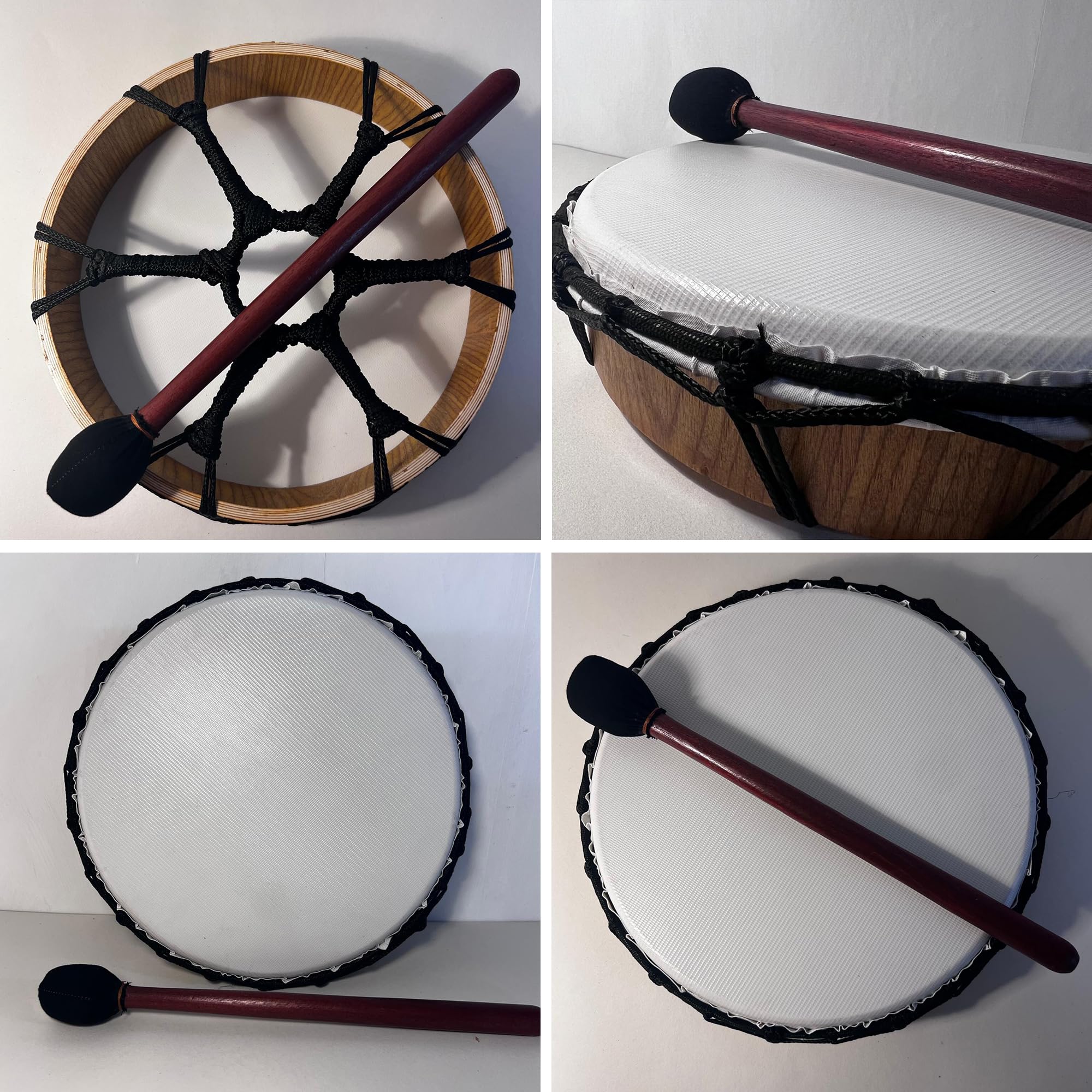 Mittlere 30 cm schamanische vegane Trommel mit Holzschlägel, Perkussionsinstrument mit tiefem Resonanzton