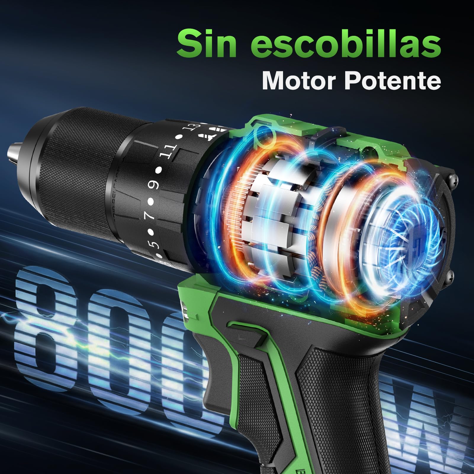 Ginour Taladro Percutor a Bateria sin escobillas 50Nm, 21V Atornillador | con 1x2Ah Baterías compatible con Makita 18V, 23+3 Par, 2 Velocidad Destornillador Electrico con función impacto