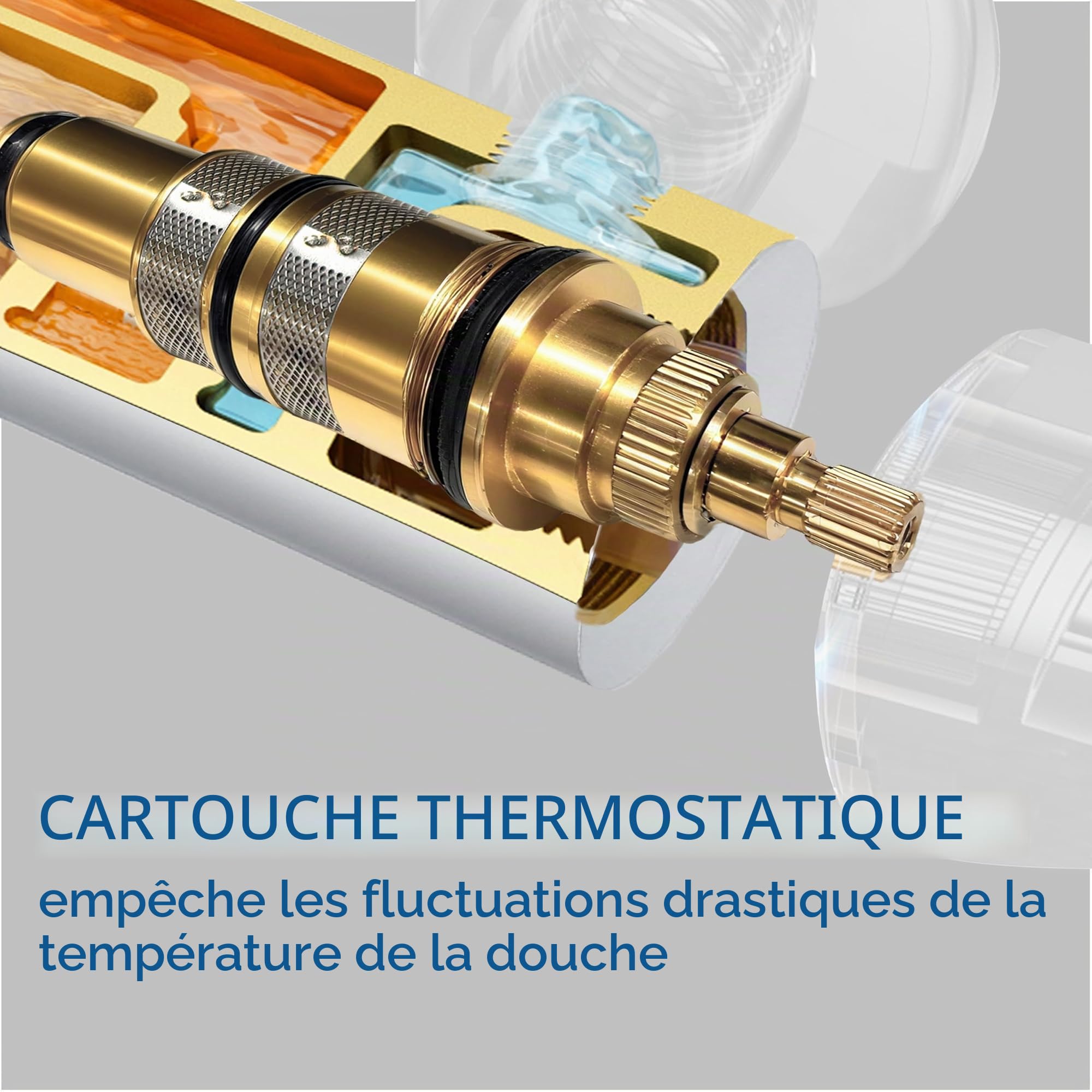 AICA Ensemble de Colonne de Douche Thermostatique pour Salle de Bain, Robinet de Douche Thermostatique en laiton, 3 Modes de Pulvérisation, Chromé, Hauteur Réglable 715 mm-1205 mm (argent)