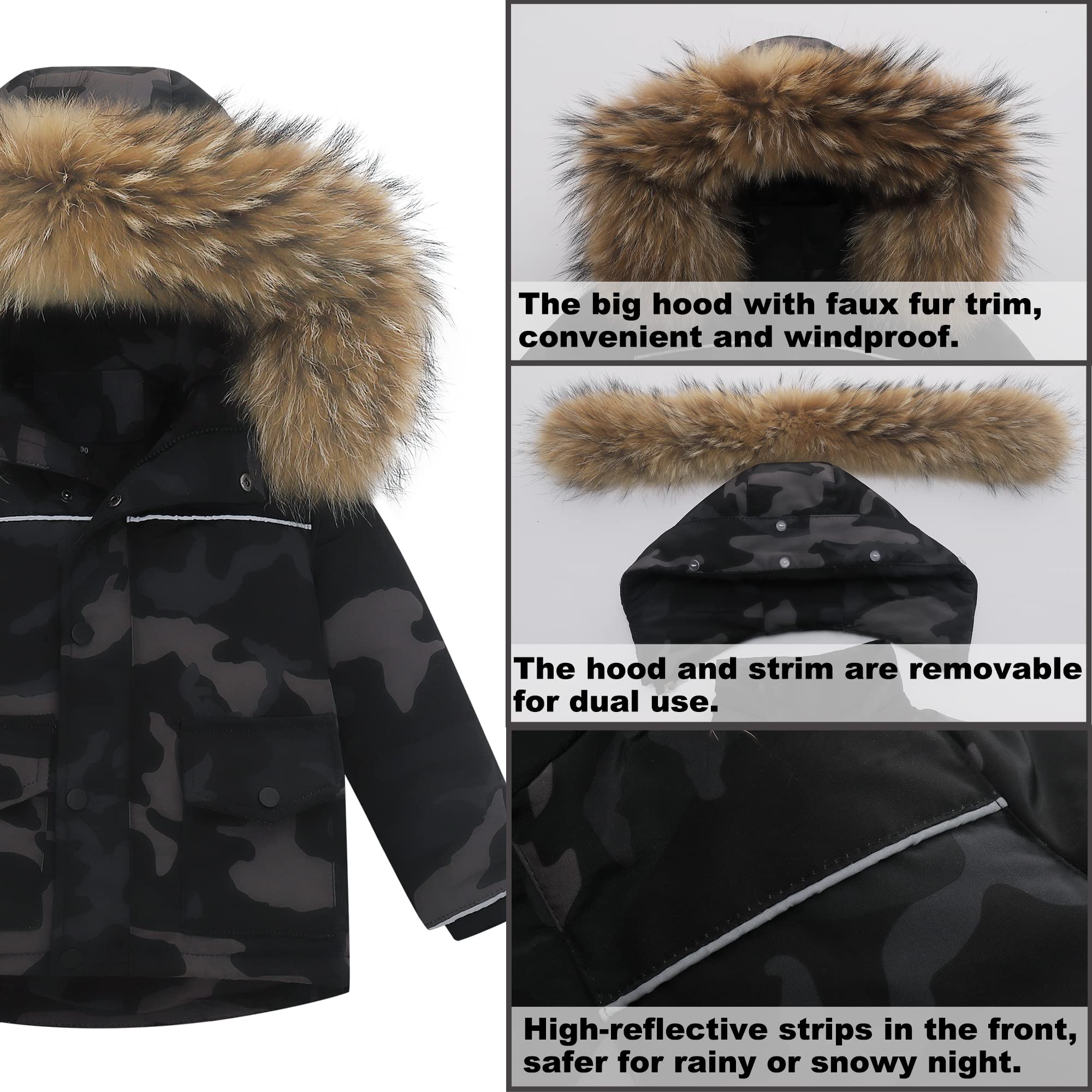 Fewlby Bambino Tuta da Sci - Piumino con Cappuccio + Pantaloni da Sci, 2 Pezzi Tuta da Neve per Bambino Completo da Neve Caldo Invernale Salopette e Giacca