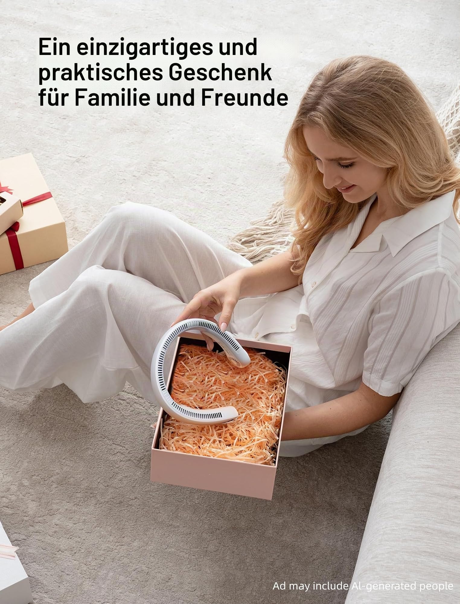 JISULIFE Tragbarer Nackenventilator, Hals-Ventilator ohne Flügel, 5 Geschwindigkeiten, 4000 mAh Batteriebetriebener tragbarer persönlicher Ventilator, Geschenk für Frauen und Männer - Grau