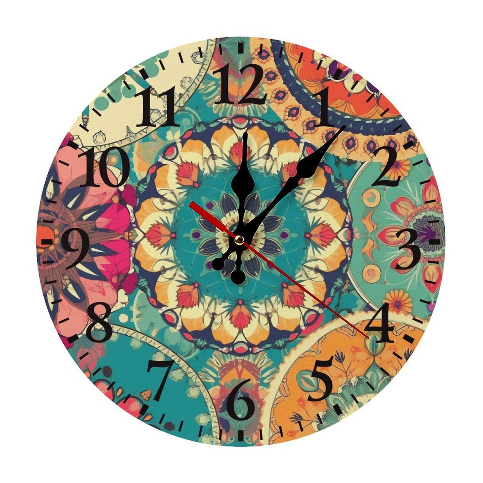 NTVOWPZO 10 Inch Wall Clock Round Flower Battery Operated Wall Clocks Silent Non-Ticking Round Wall Clock for Living Room Kitchen Home Office Wall Decorative Clock
