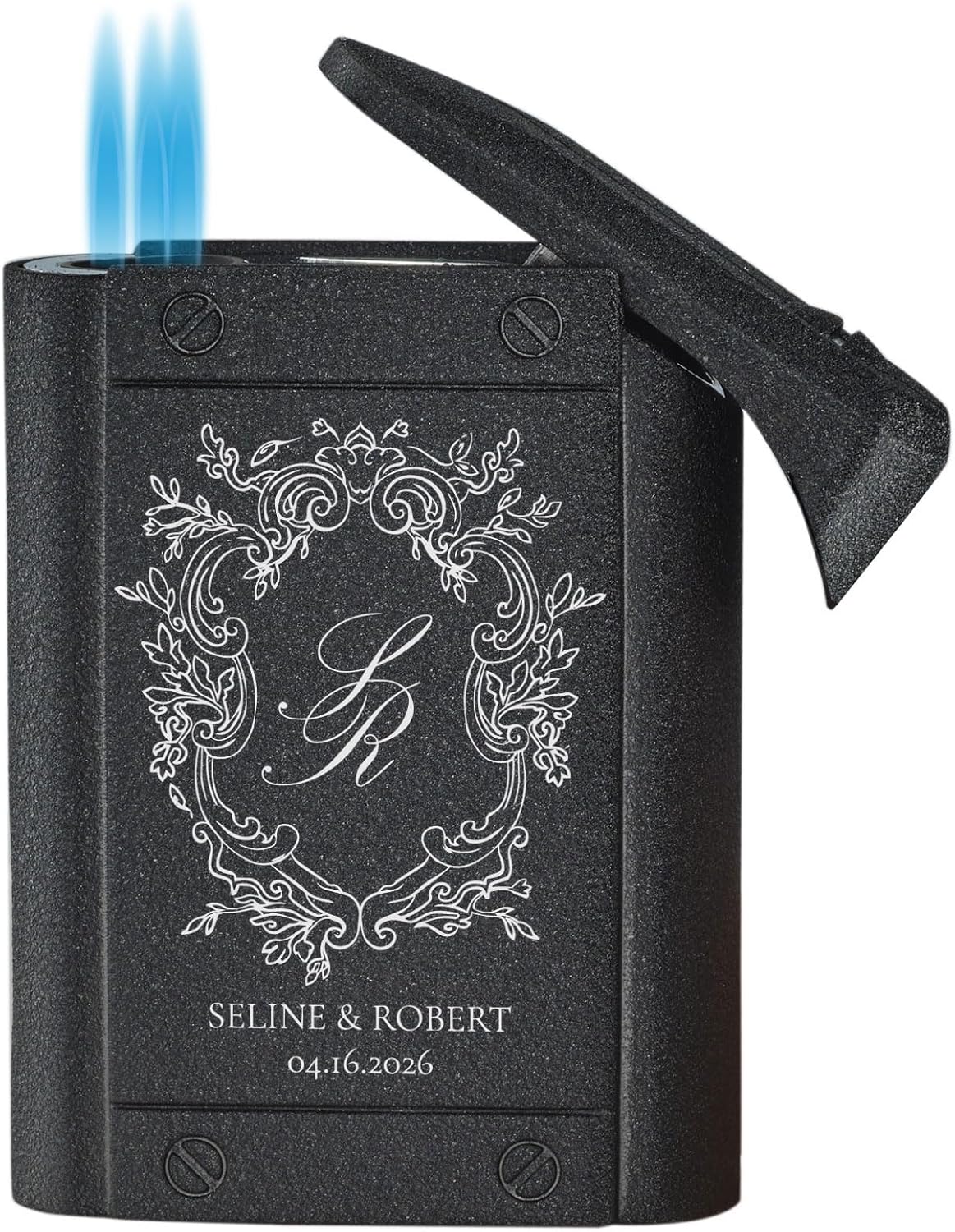 Visol Olympus Triple Torch Lighter - Custom Engraved 2 Design Options for Weddings, Anniversaries, Birthdays and Special Occasions (Black)