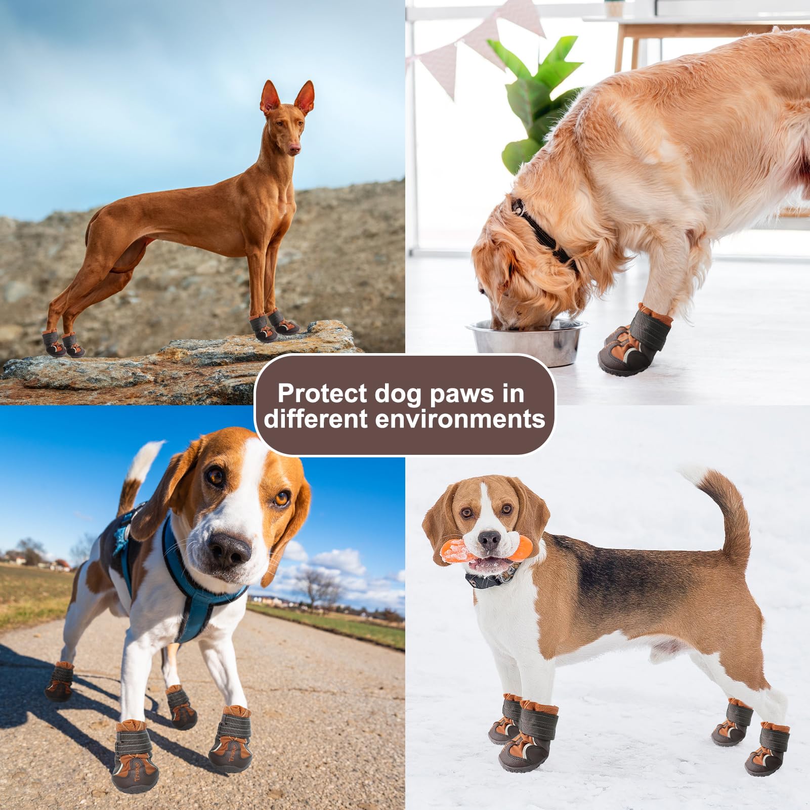 EXPAWLORER 4PCS AntiSlip Dog Shoes Waterproof Dog Booties & Paw Protectors with Reflective