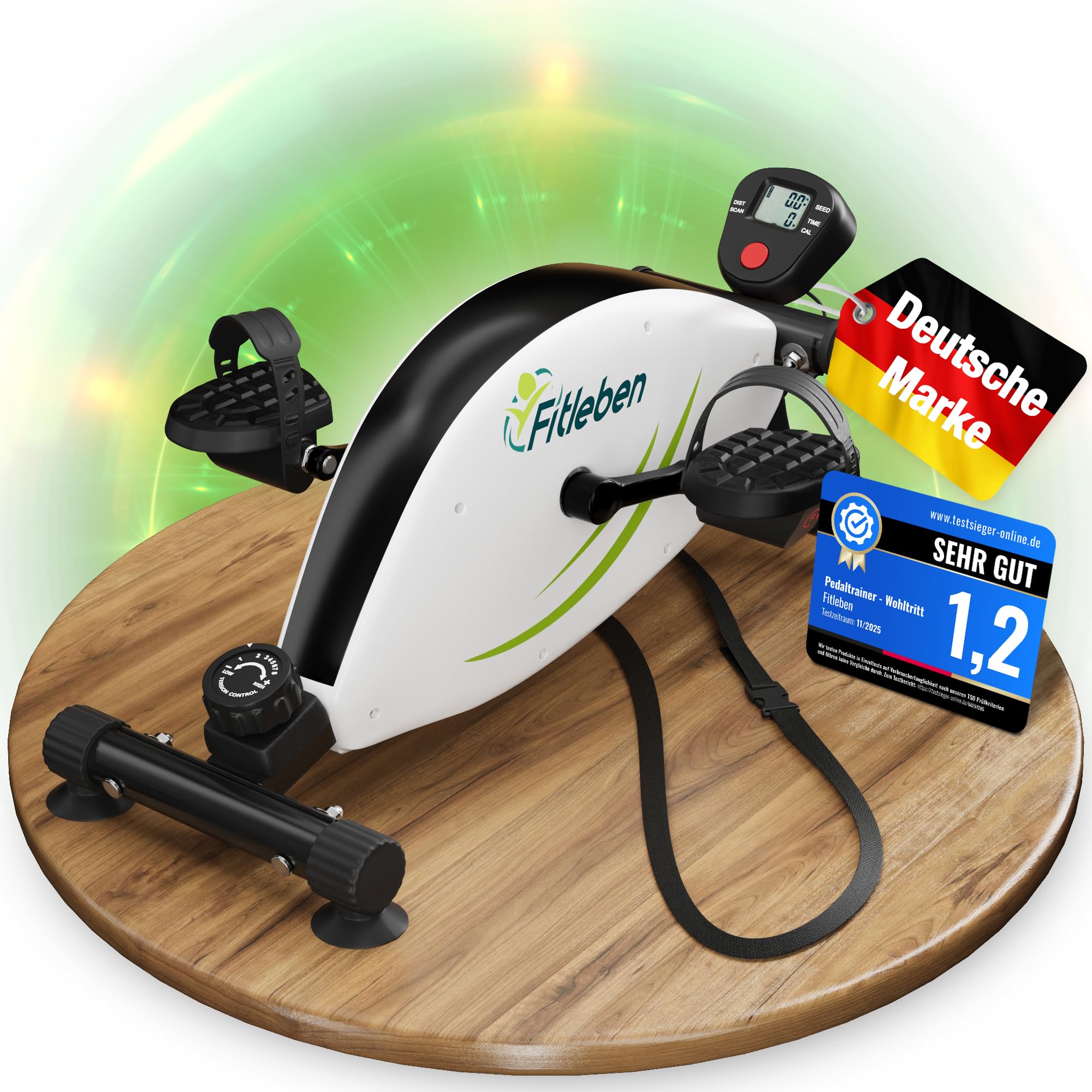 FITLEBEN-Wohltritt Pedaltrainer für Senioren testsieger, höhenverstellbarer Heimtrainer für Senioren, gelenkschonender Armtrainer & Beintrainer Muskelaufbau - Tischfahrrad / Deskbike zuhause
