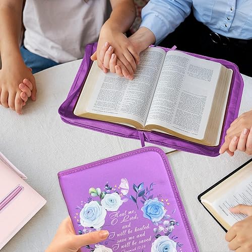 Miniatura 7 de DEHITE Funda para la Biblia para mujer, bolsas de transporte de la Biblia, tamaños medianos y grandes, ranuras para bolígrafos, tela de primera