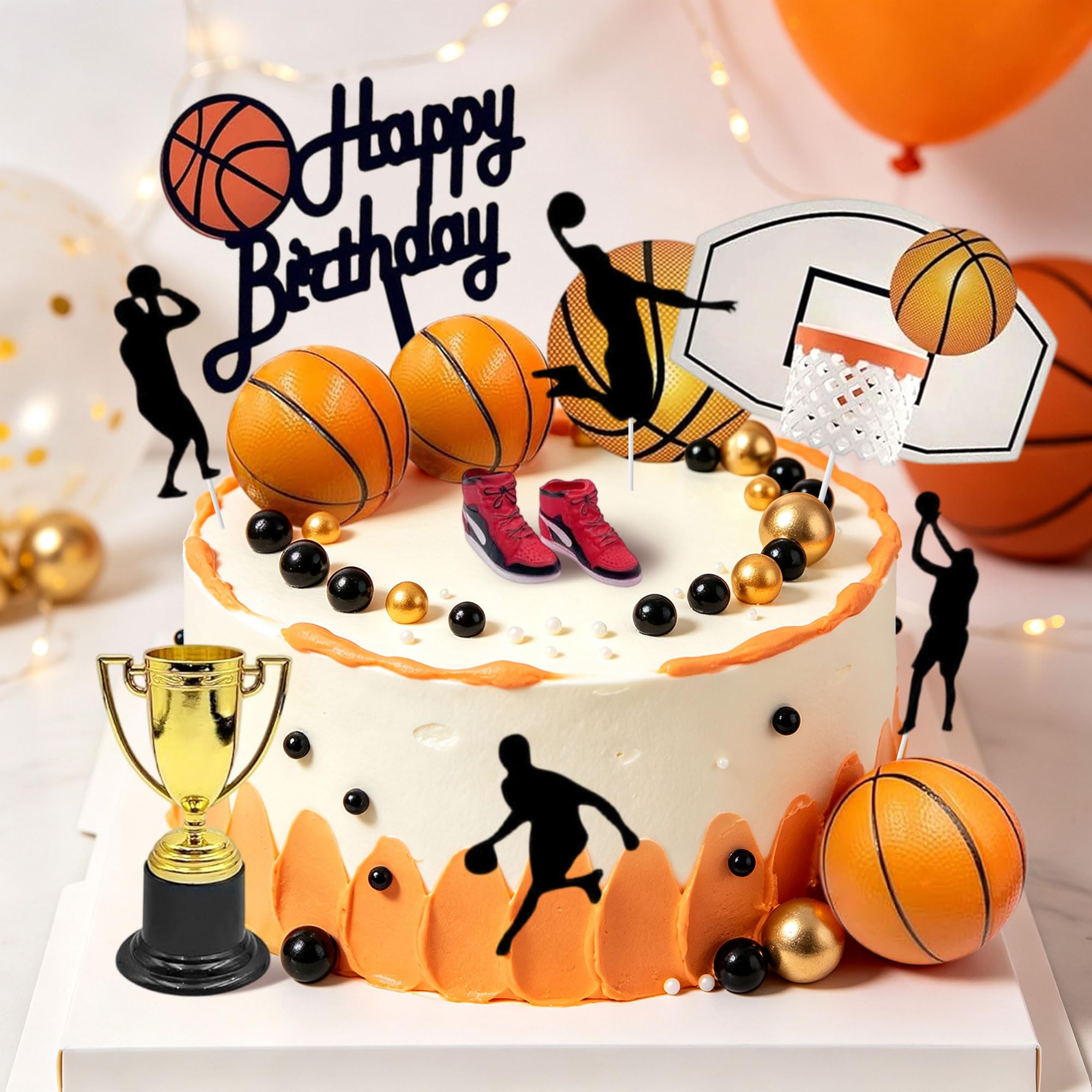 Basketball Cake Toppers Black Gold Balls Cake Decorations Basketball Theme Cake Decoration for Boy Birthday Sport Party Supplies