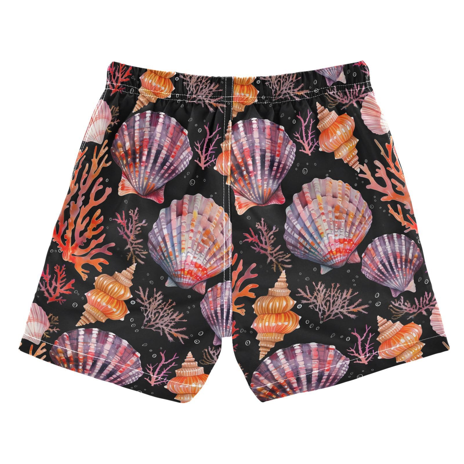ALAZA Summer Seashell Coral Reef Black Boys Quick Dry Beach Board Shorts Kids Swim Trunks Bathing Suit Swimsuit 2T