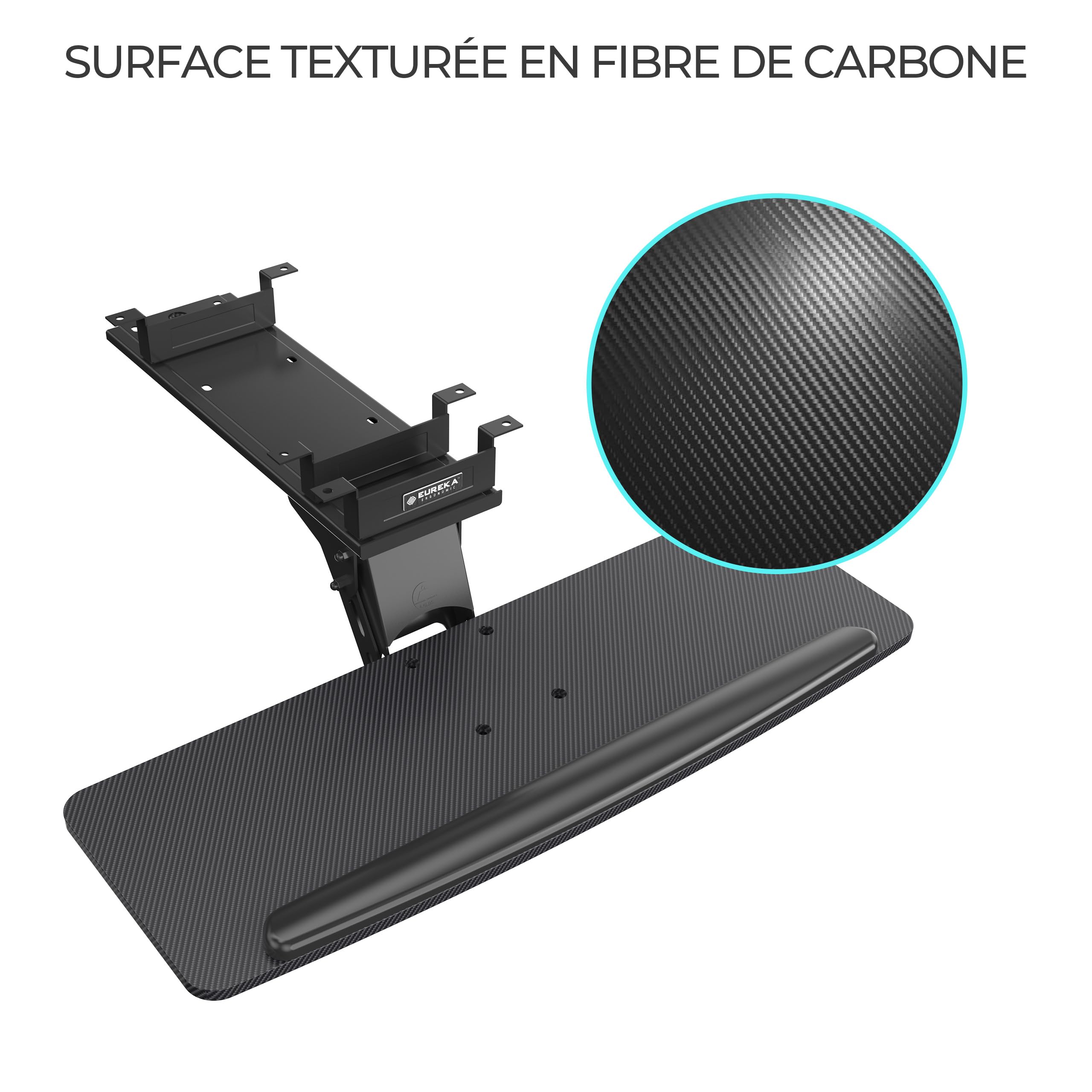 EUREKA ERGONOMIC Plateau de Souris et Clavier réglable en Hauteur sous Le Bureau, Grand tiroir Noir Coulissant pivotant pour Clavier d'ordinateur avec Tapis de Souris pour Jeu, Bureau à Domicile