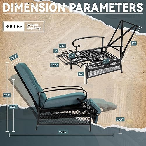 Miniatura 2 de Patiomore - Silla de salón ajustable para patio, sillón reclinable de metal automático, con cojines extraíbles, color azul