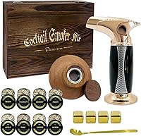 Vista 1 de Kit de ahumador de cóctel con troch y caja de madera de lujo y chips de madera de 8 sabores, regalos de whisky y bourbon para hombres, kit