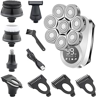 HIENA PRO Head Shavers for Bald Men, 8D 6-in-1 Bald Head Shavers for Men, Cordless Rechargeable LED Display Mens Head Razors for Bald, Ipx 6 Waterproof Wet Dry Rotary Travel Shaver, USB Charge