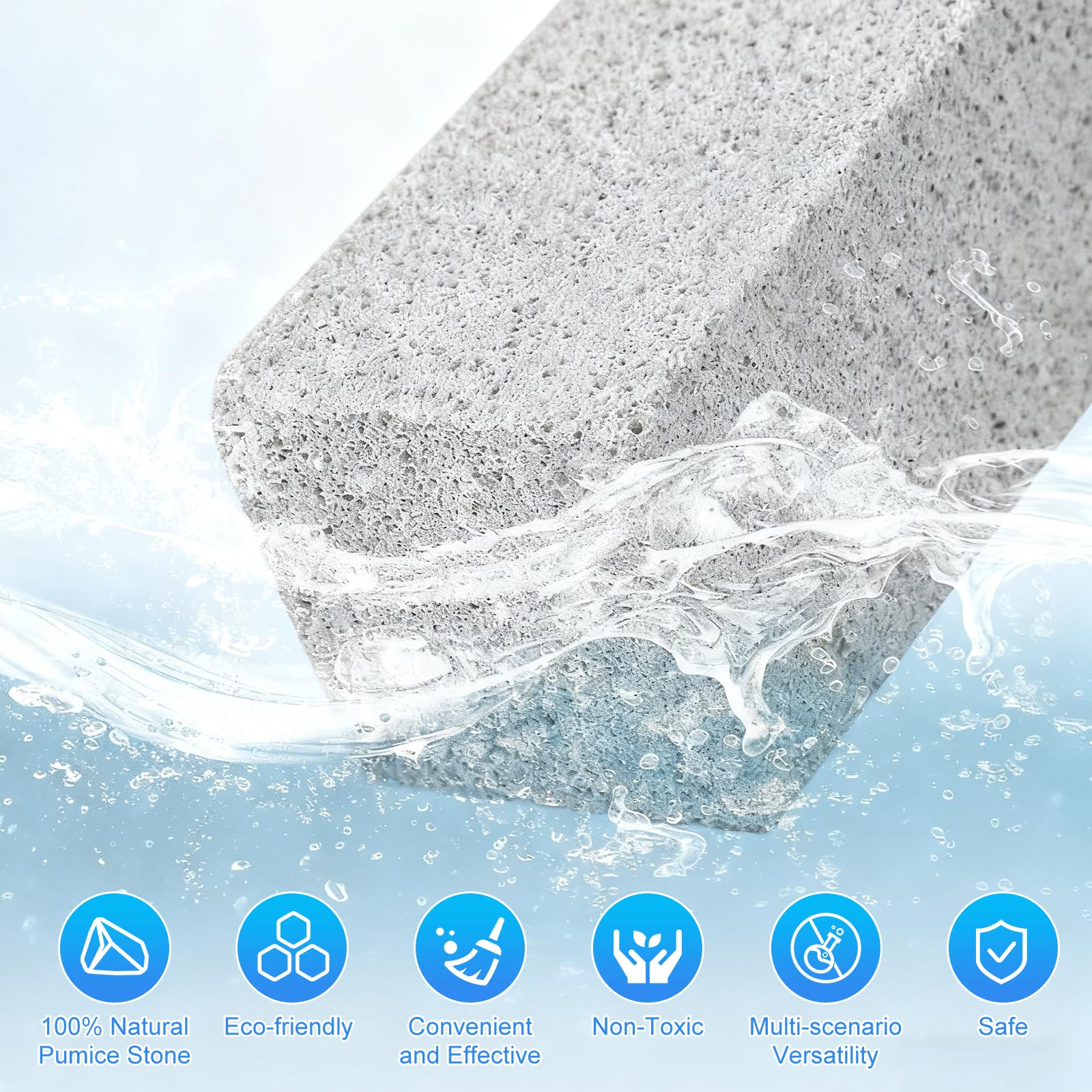 4 Piedras Pómez + 3 Cepillos, Limpieza para Inodoro, Baño y Cocina, Limpia Manchas Difíciles, No Daña la Cerámica, Limpiador de Piedra Pómez para Superficies Duradero