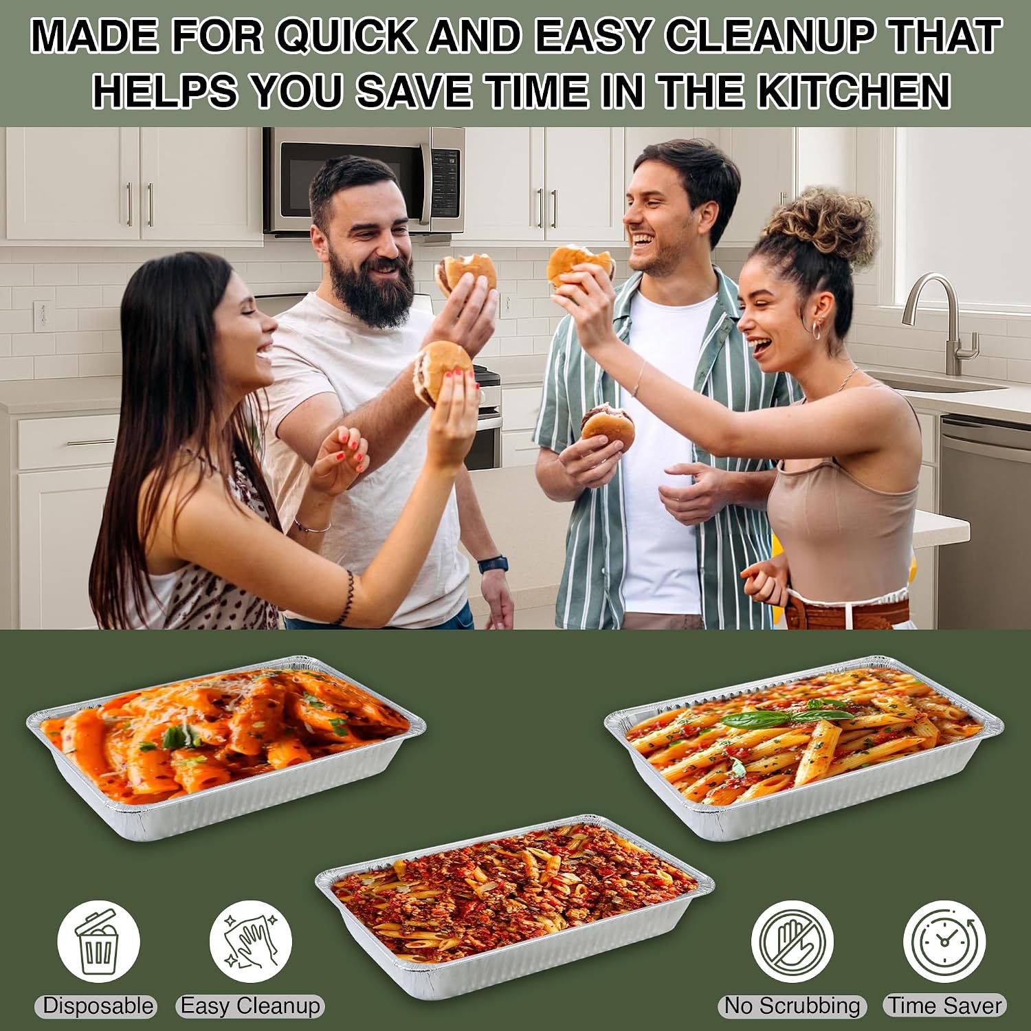 INFINITY EL 25 PACK HALF SHALLOW Disposable Aluminum Foil Pans 12.5" x 10" x 1.5" Deep Disposable Baking Pan | Heavy Duty Aluminum Pan for Roasting Turkey, Lasagna, Thanksgiving, Christmas & Parties