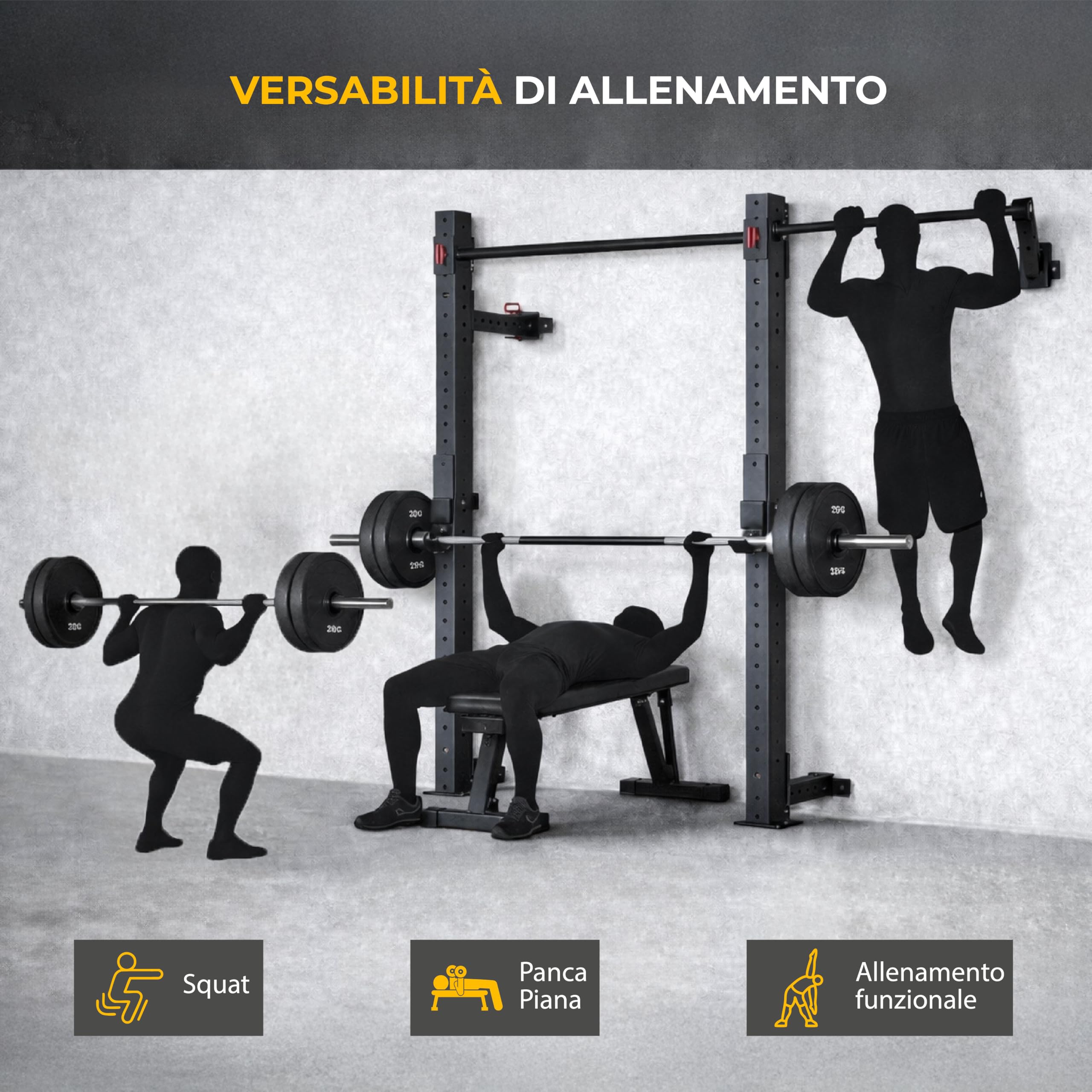 Power Rack da Muro per Allenamento con Bilanciere – Struttura in Acciaio Regolabile – Ideale per Squat, Panca e Allenamento Funzionale