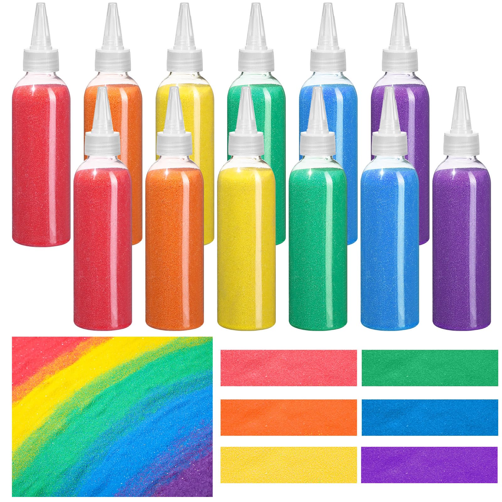 Libima 6 PCS Art Sand Colored 9oz Sand Bottles for Kids DIY Arts and Crafts Kit for Drawing Wedding Sandbox Decorations Collection Sand Bottles Arts Kit(12 Pcs)
