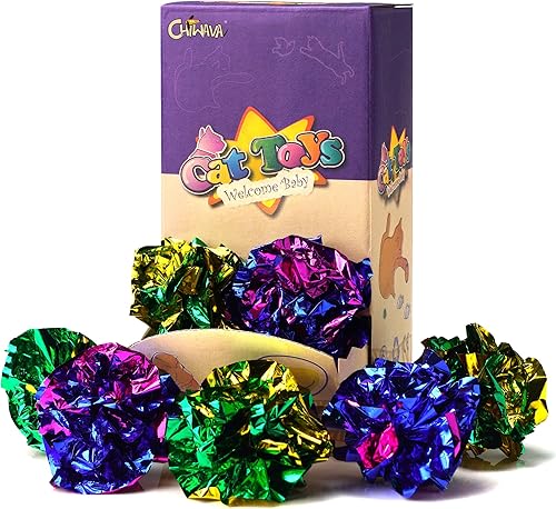 Miniatura 1 de CHIWAVA 24 bolas de Mylar de 1.6 pulgadas brillantes y arrugadas para gatos, pelota de gatito agrietado, juego ligero, colores surtidos