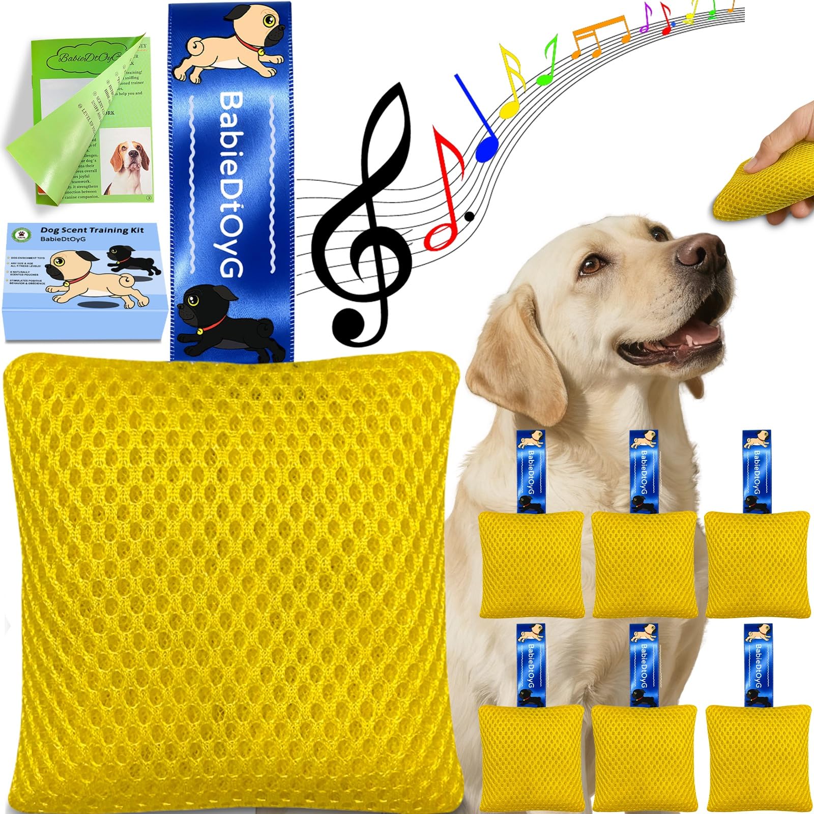Dog Scent Training Kit with Squeaky Sound – Interactive Nose Work Toys for Dogs, Hide &amp; Seek Scent Games | Mental Stimulation, Anxiety Relief &amp; Obedience Training for All Ages (Yellow)