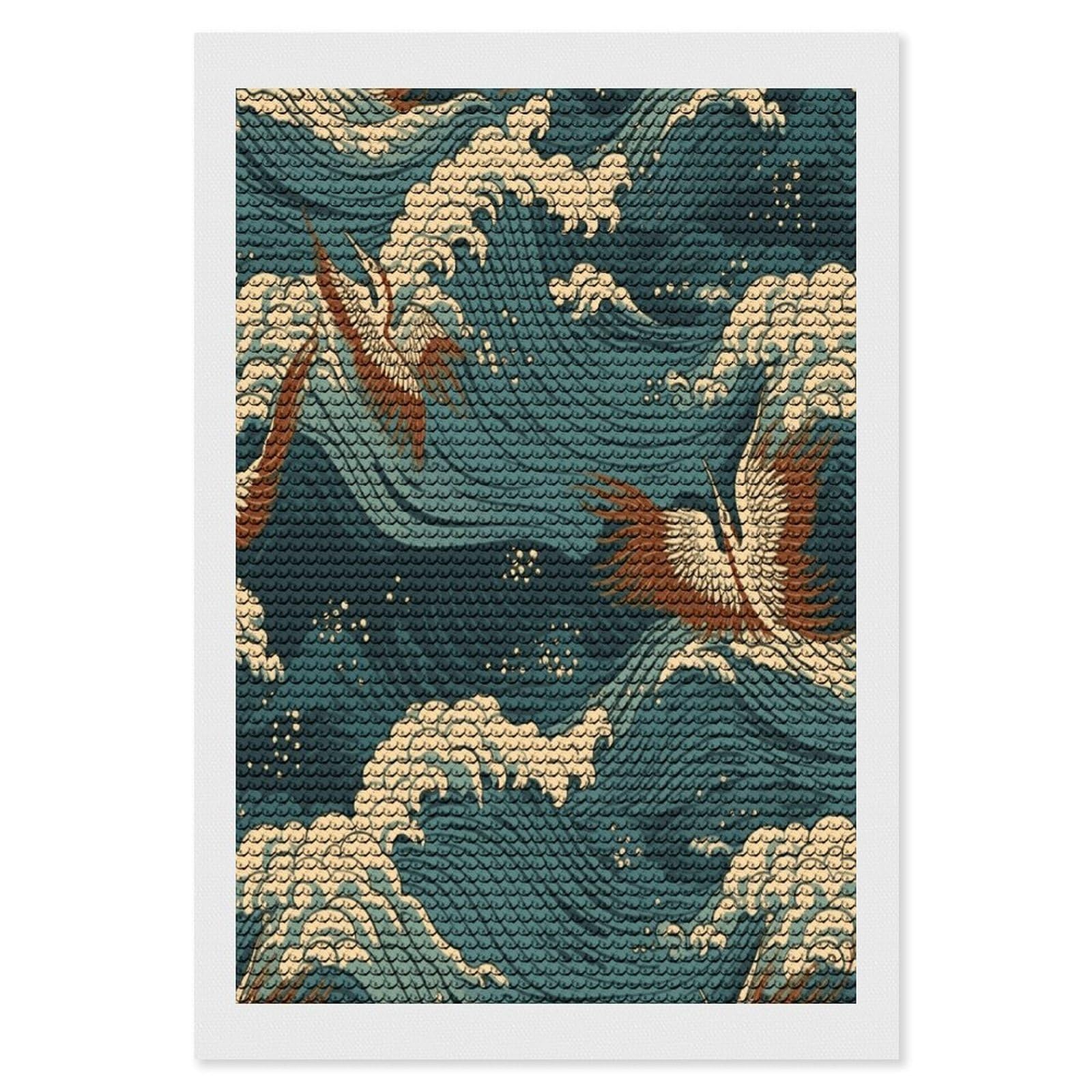 FekiLoot Japan Wave Wallpapers Diamond Art Kits for Adults Diamond Painting Kits for Beginners DIY Diamond Art Kits Round Full Drill Diamond Dot Gem Painting for Home Wall Decor Gift 8"x12"