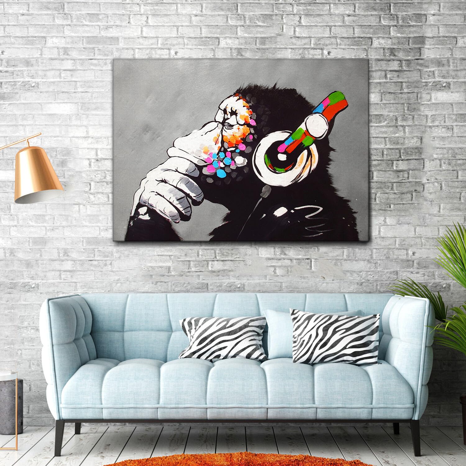Giallobus - Impression sur toile - Banksy - Steve Jobs - Toile à cadre standard - 70x50 - Prêt à accrocher - Peintures pour la maison