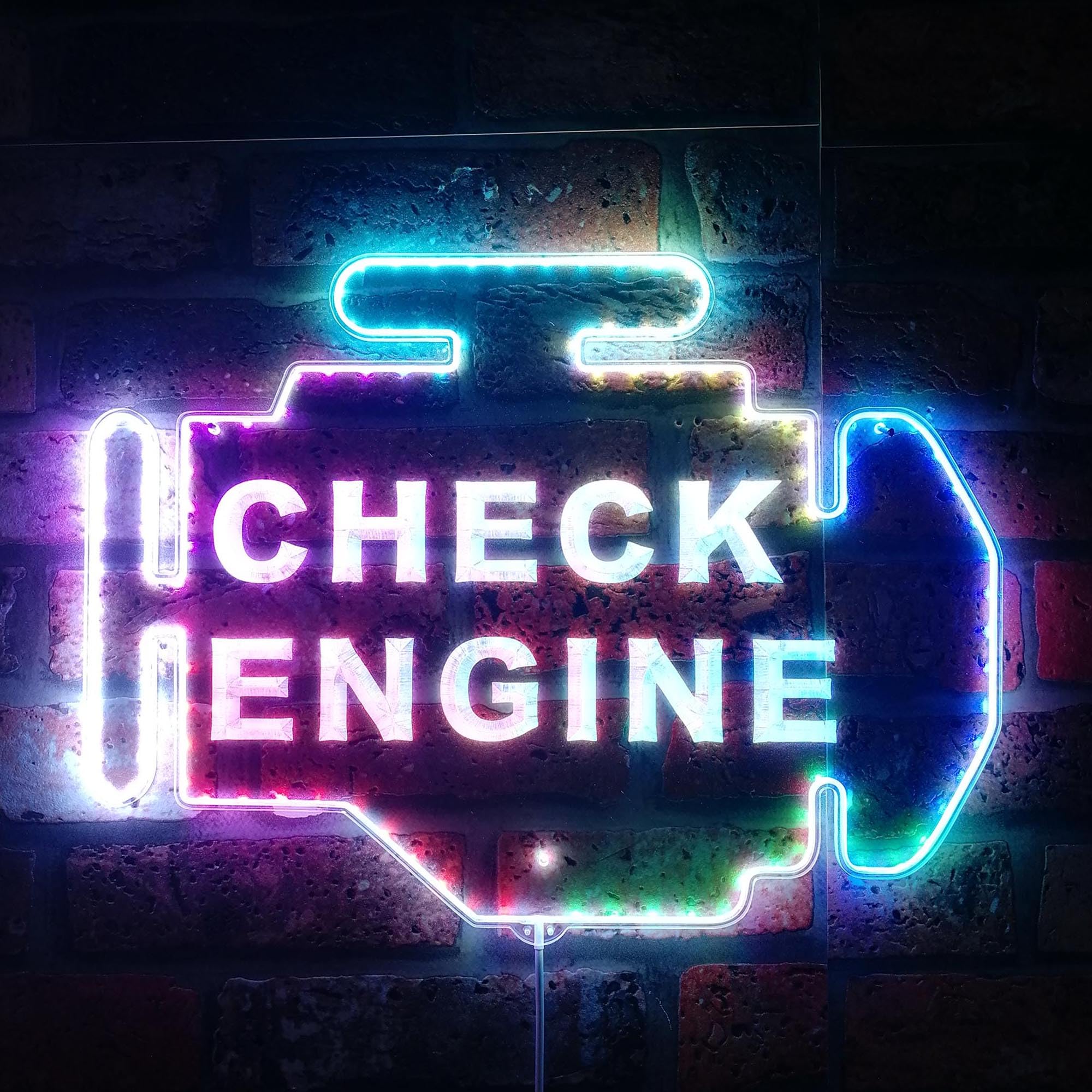 ADVPRO Engine Check Garage Car Repair RGB Dynamic Glam LED Sign - Cut-to-Edge Shape - Smart 3D Wall Decoration - Multicolor Dynamic Lighting st06s43-fnd-i0083-c