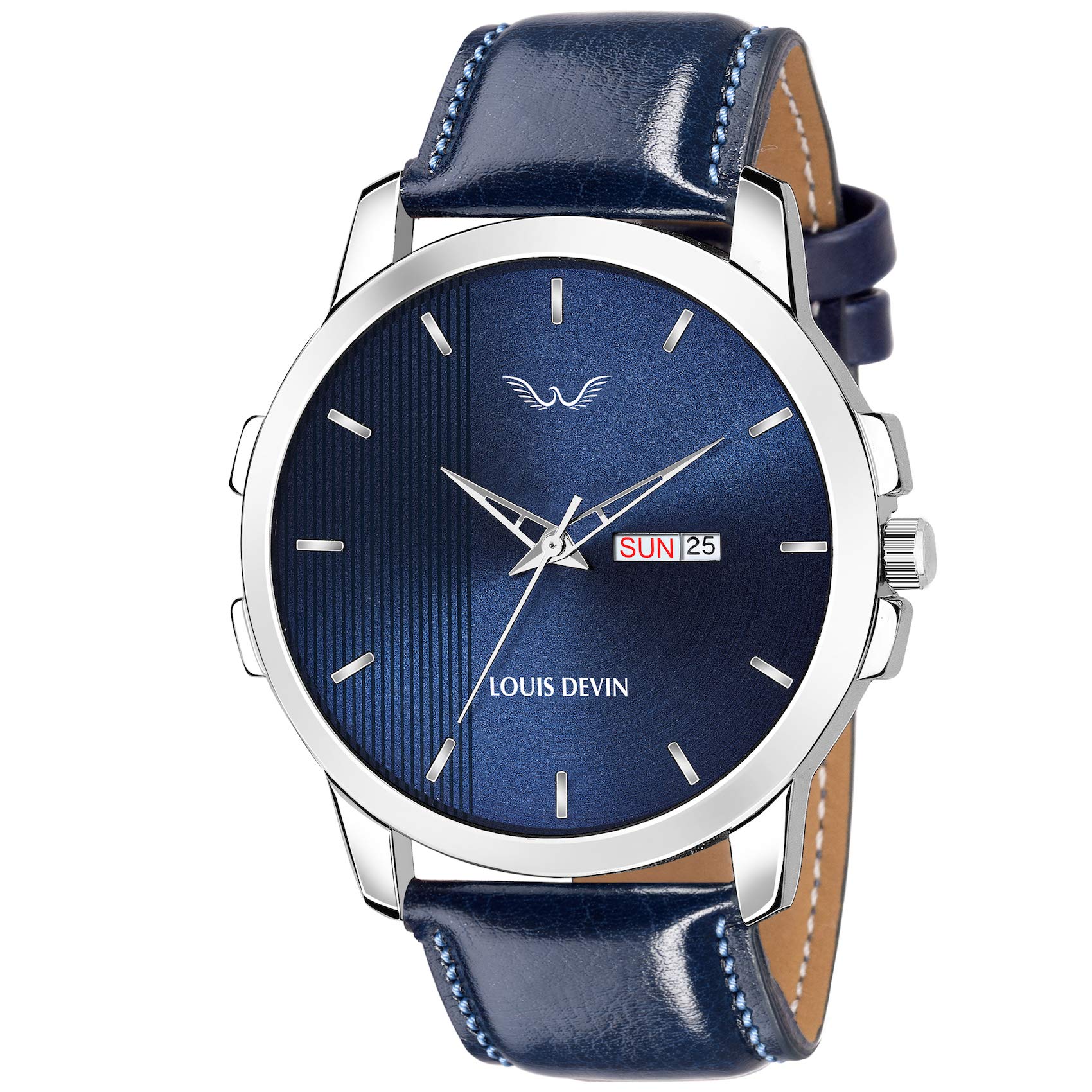 LOUIS DEVIN Analogue Mens Wrist Watch (Blue Dial Blue Leather Colored Strap) (B07PWQJ9QS) Amazon Price History, Amazon Price Tracker