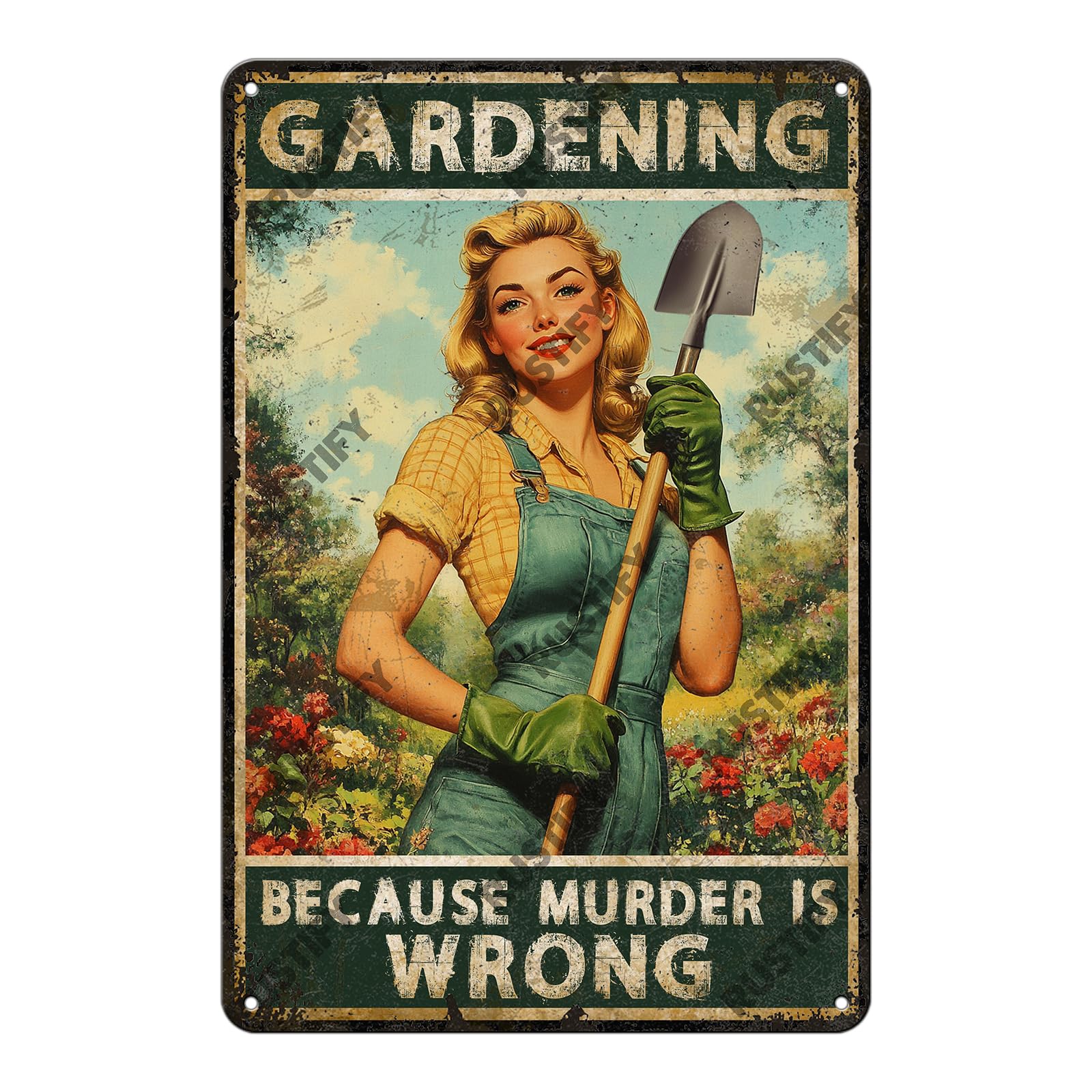 Anceky Gardening Because Murder Is Wrong Tin Sign Vintage Metal Sign Wall Decor for Home Yard Garden Bar Office 12×16 Inch