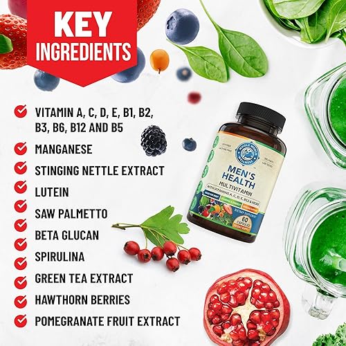 Miniatura 6 de Suplemento multimineral multivitamínico diario para hombre para energía, concentración, resistencia y rendimiento. Hecho para hombres con más de 30