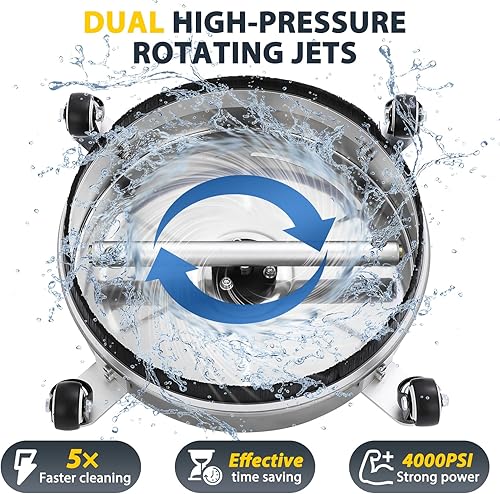 Miniatura 3 de Dalmbox Limpiador de superficies de hidrolavadora de 14 pulgadas con 4 ruedas, enchufe rápido de 1/4 pulgadas, carcasa de acero inoxidable, 4000