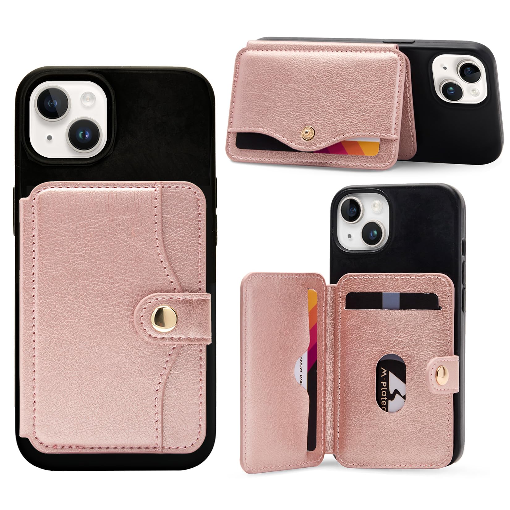 M-Plateau Slim Leather Wallet Phone Case, Adhesive Card Holder Compatible with Most Smartphones (Pink)