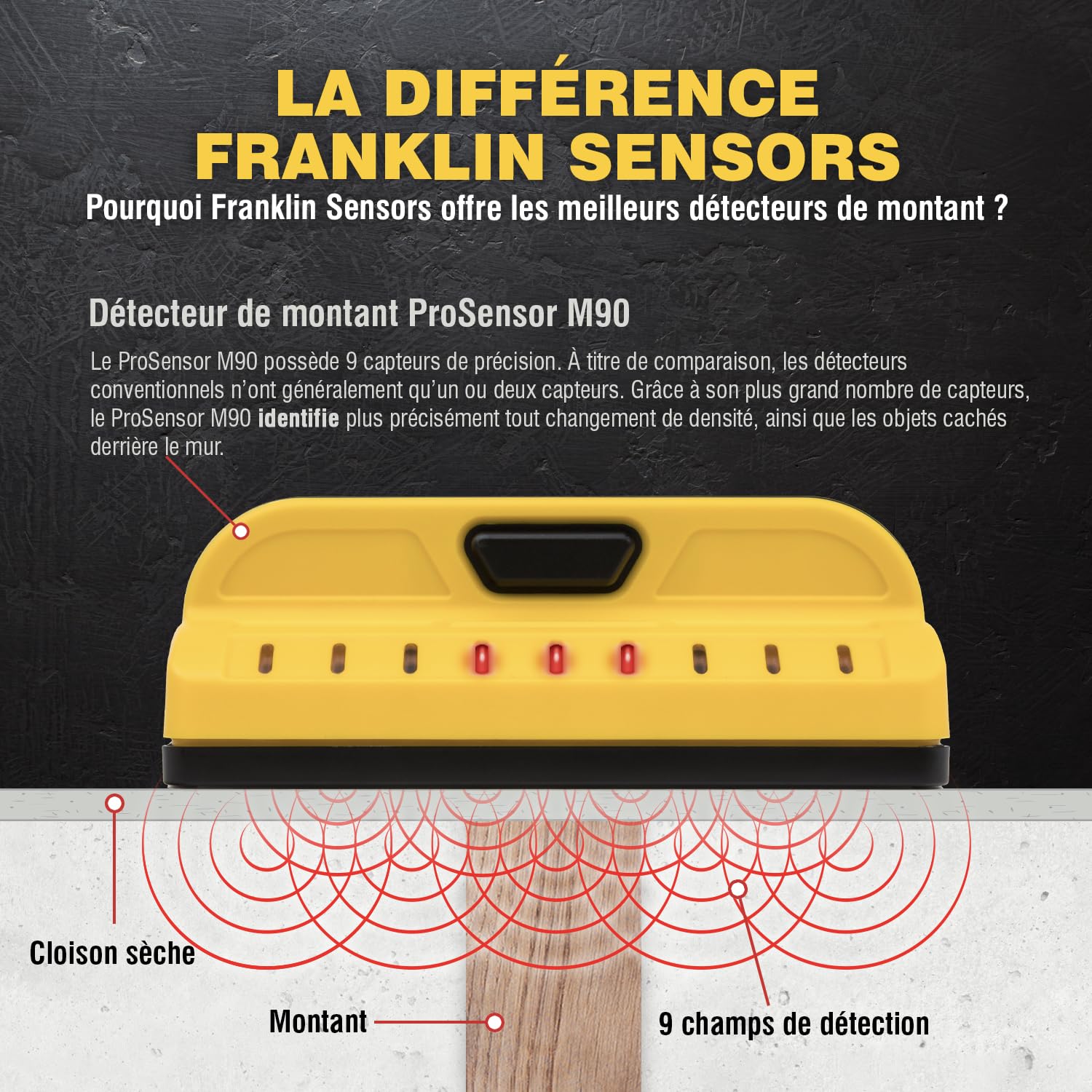 Franklin Sensors ProSensor M90 Détecteur de montants professionnel 9 capteurs