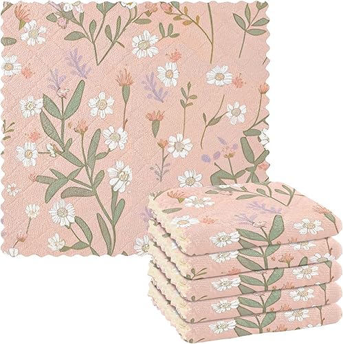 Pink Floral Plant Small Fresh Quality Decor Microfiber Kitchen Dish Towels Quick Dry 6 Pack Cooking Towels for Restaurant Oven