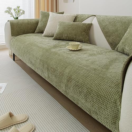 Miniatura 5 de vctops Funda de sofá de felpilla a cuadros de granja para sofá, funda de felpa súper suave para sofá seccional, funda antideslizante para sofá