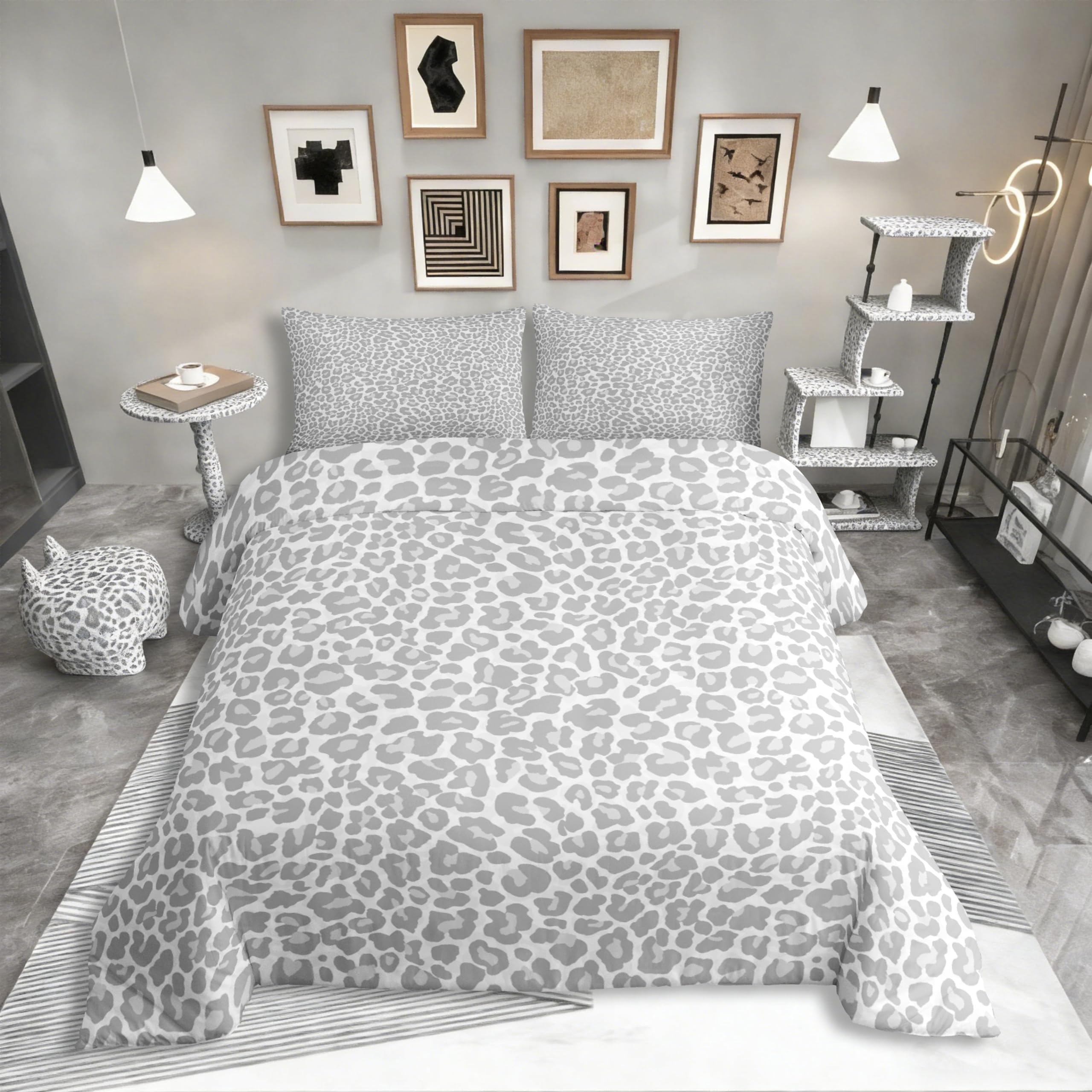 Housse de couette 200x200 léopard rustique avec 2 taies d'oreiller lit