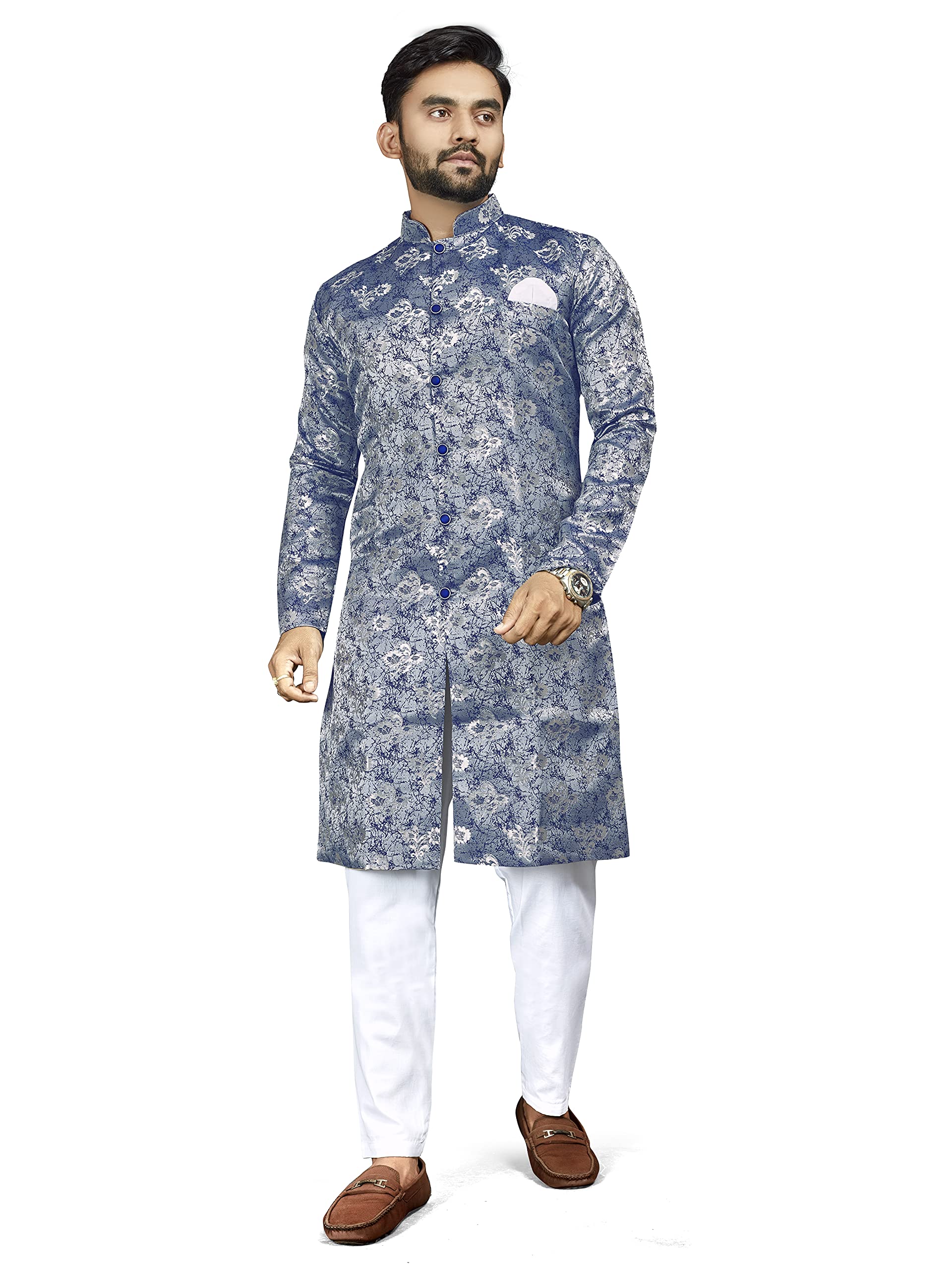 Men's Traditional Printed Round Neck Knee Length Indo Western Ethnic Wear Dress Set